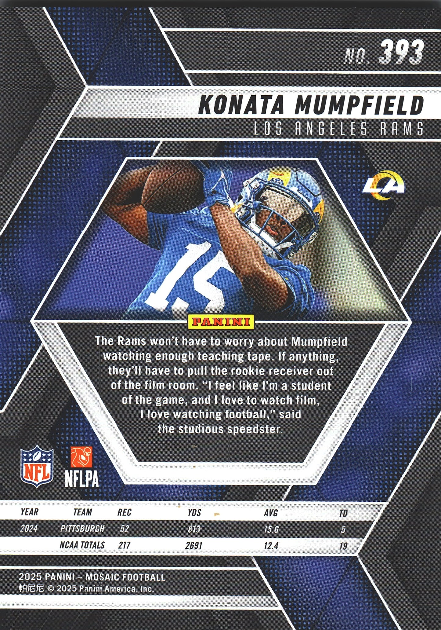 2025 Panini Mosaic Konata Mumpfield RC #393 Los Angeles Rams