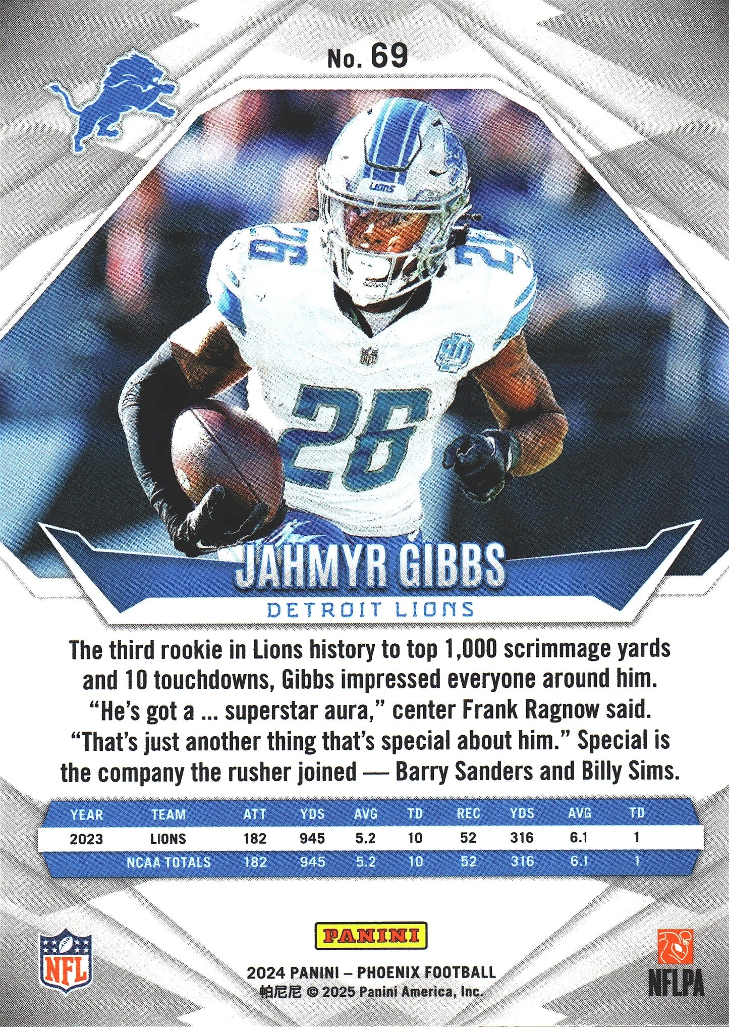 2024 Panini Phoenix International Jahmyr Gibbs #69 Detroit Lions