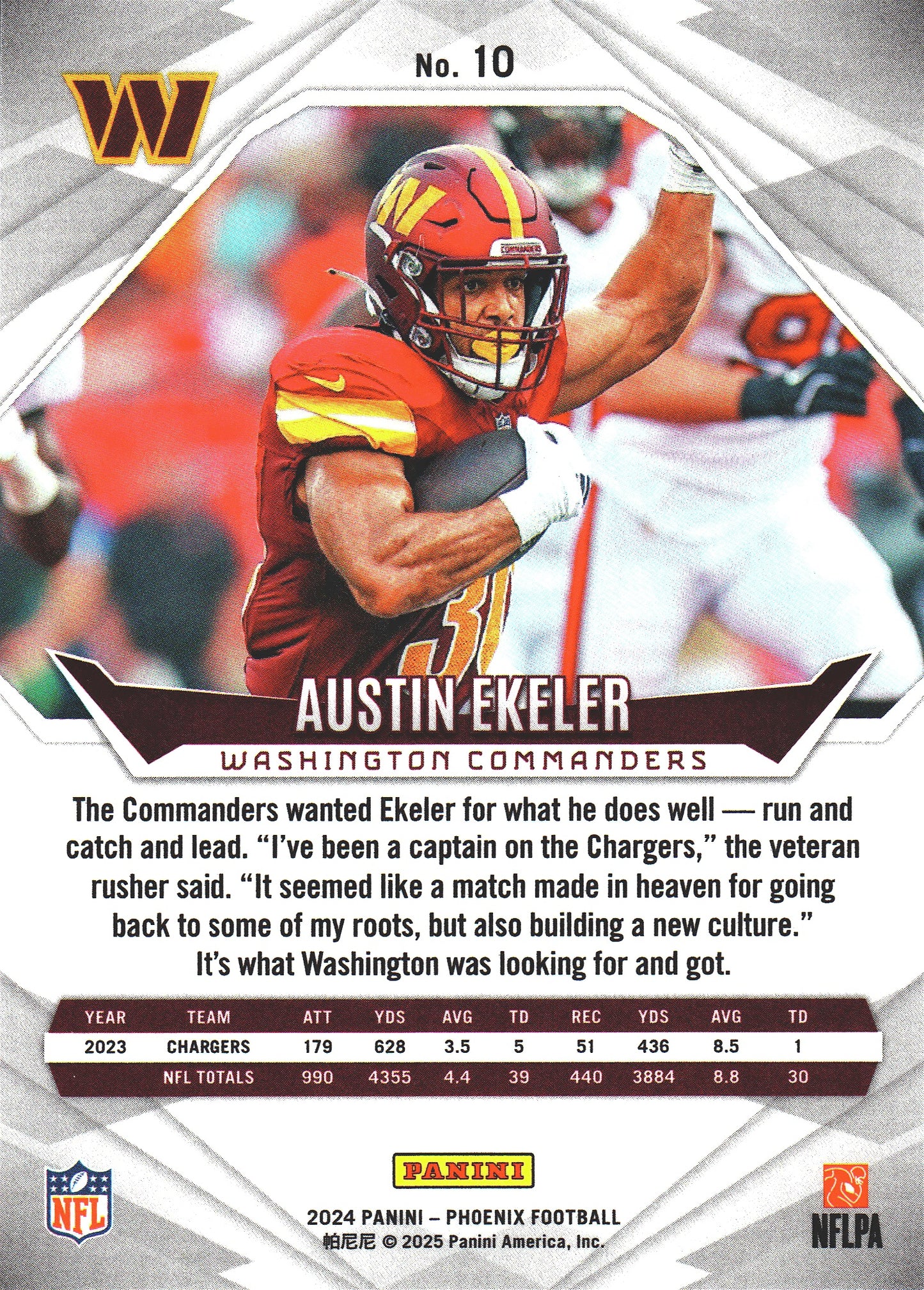 2024 Panini Phoenix International Austin Ekeler #10 Washington Commanders