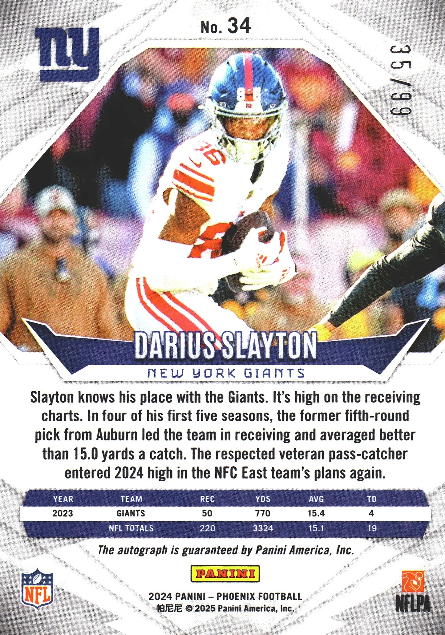 2024 Panini Phoenix Red Autograph /99 Darius Slayton #34 New York Giants