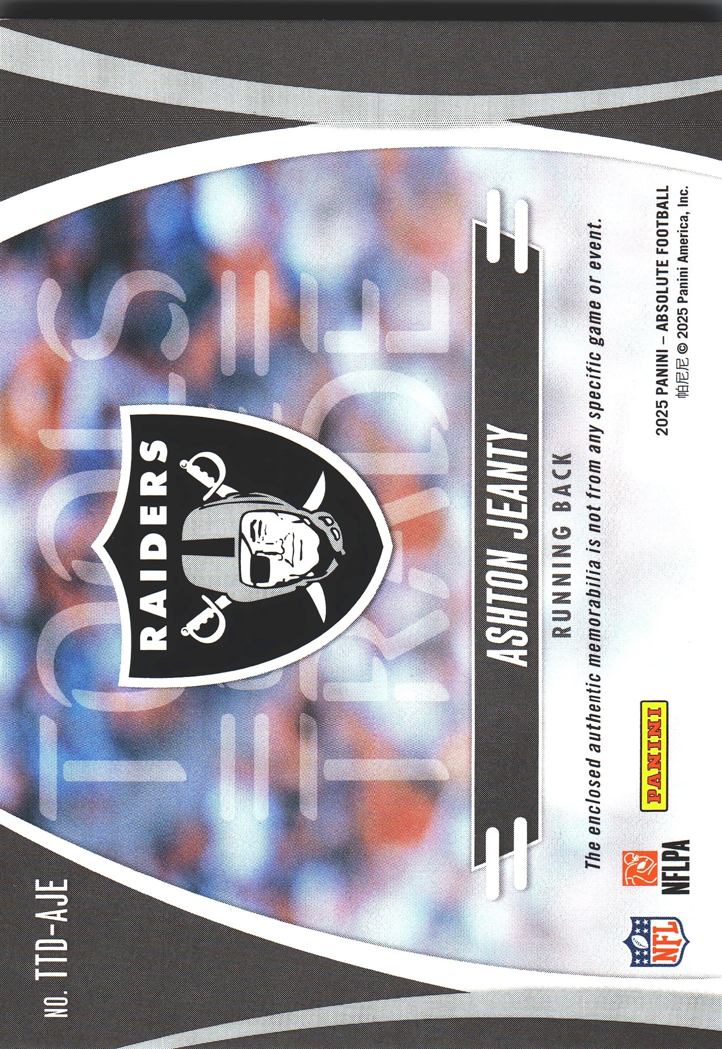 2025 Panini Absolute Dual Patch Ashton Jeanty RC /249 #TTD-AJE Las Vegas Raiders