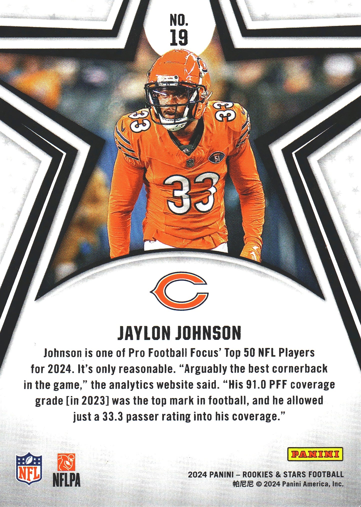 2024 Panini Rookie & Stars Jaylon Johnson #19 Chicago Bears
