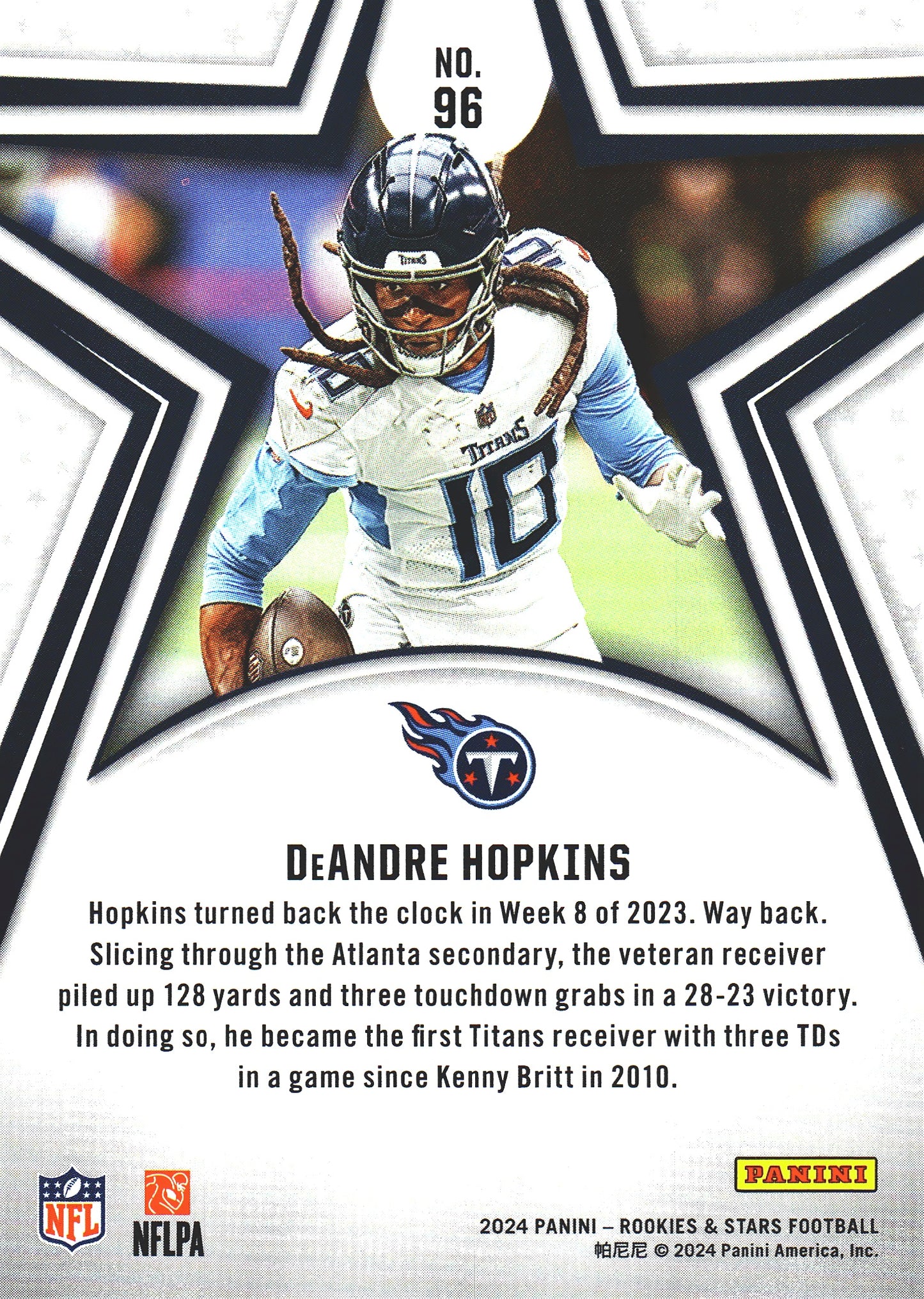 2024 Panini Rookie & Stars DeAndre Hopkins #96 Tennessee Titans