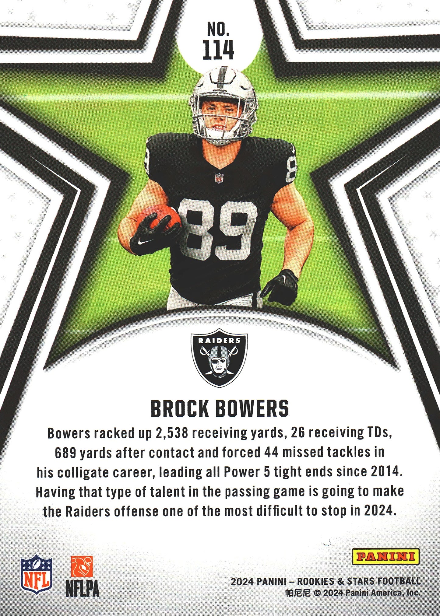 2024 Panini Rookie & Stars Brock Bowers RC #114 Las Vegas Raiders