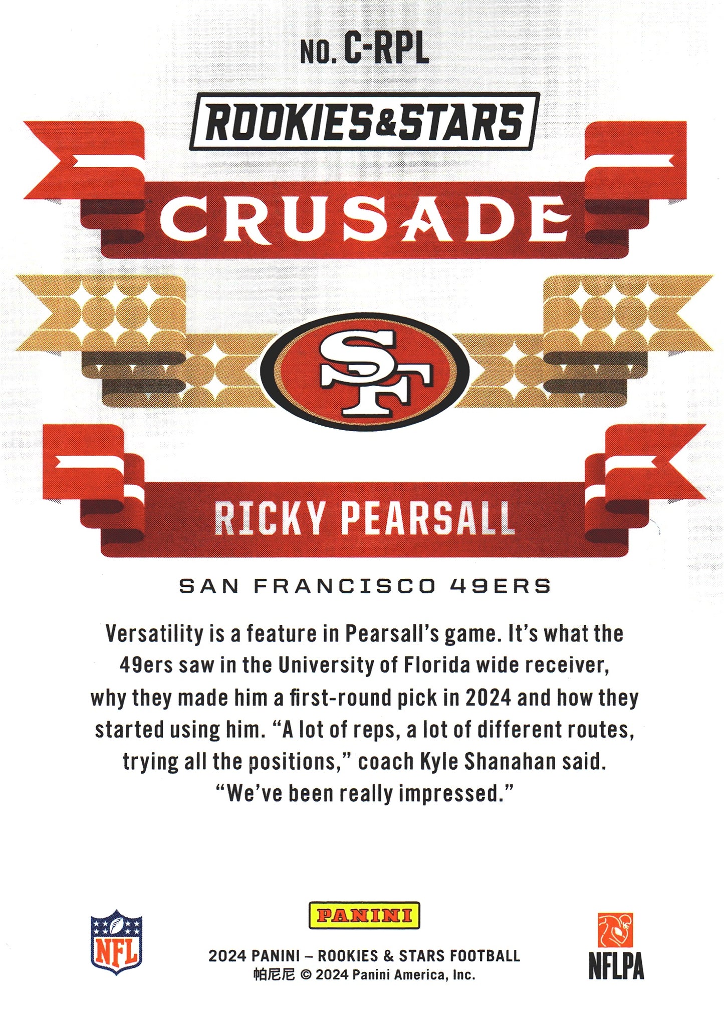 2024 Panini Rookie & Stars Crusade Holo Ricky Pearsall RC #C-RPL San Francisco 49ers