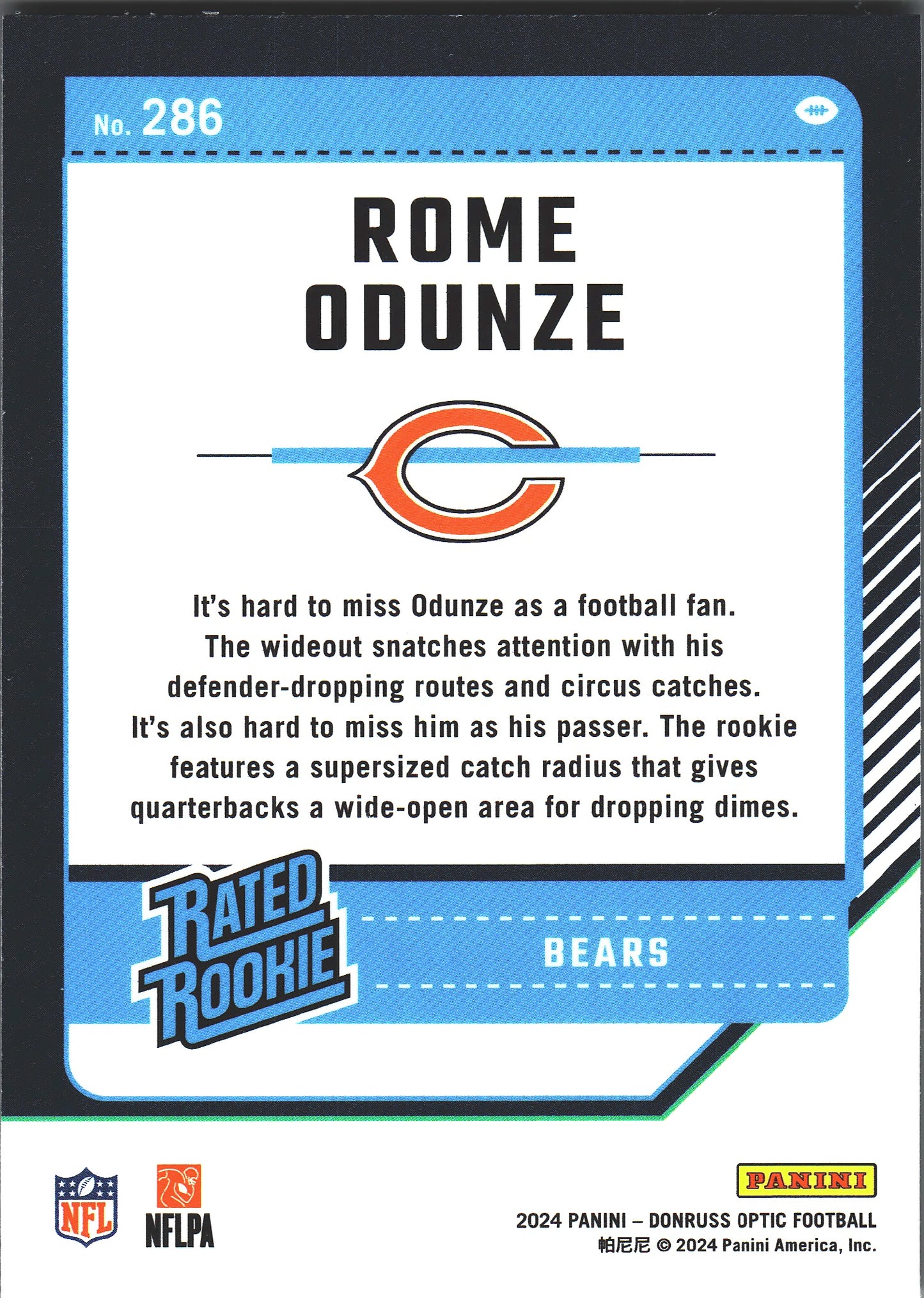 2024 Panini Donruss Optic Rated Rookie Rome Odunze RC #286 Chicago Bears
