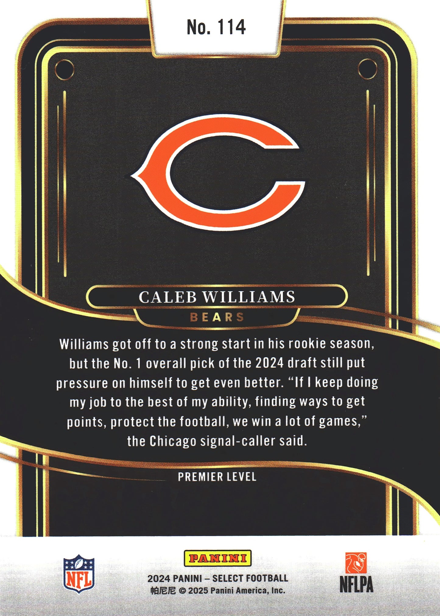 2024 Panini Select Caleb Williams RC #114 Chicago Bears