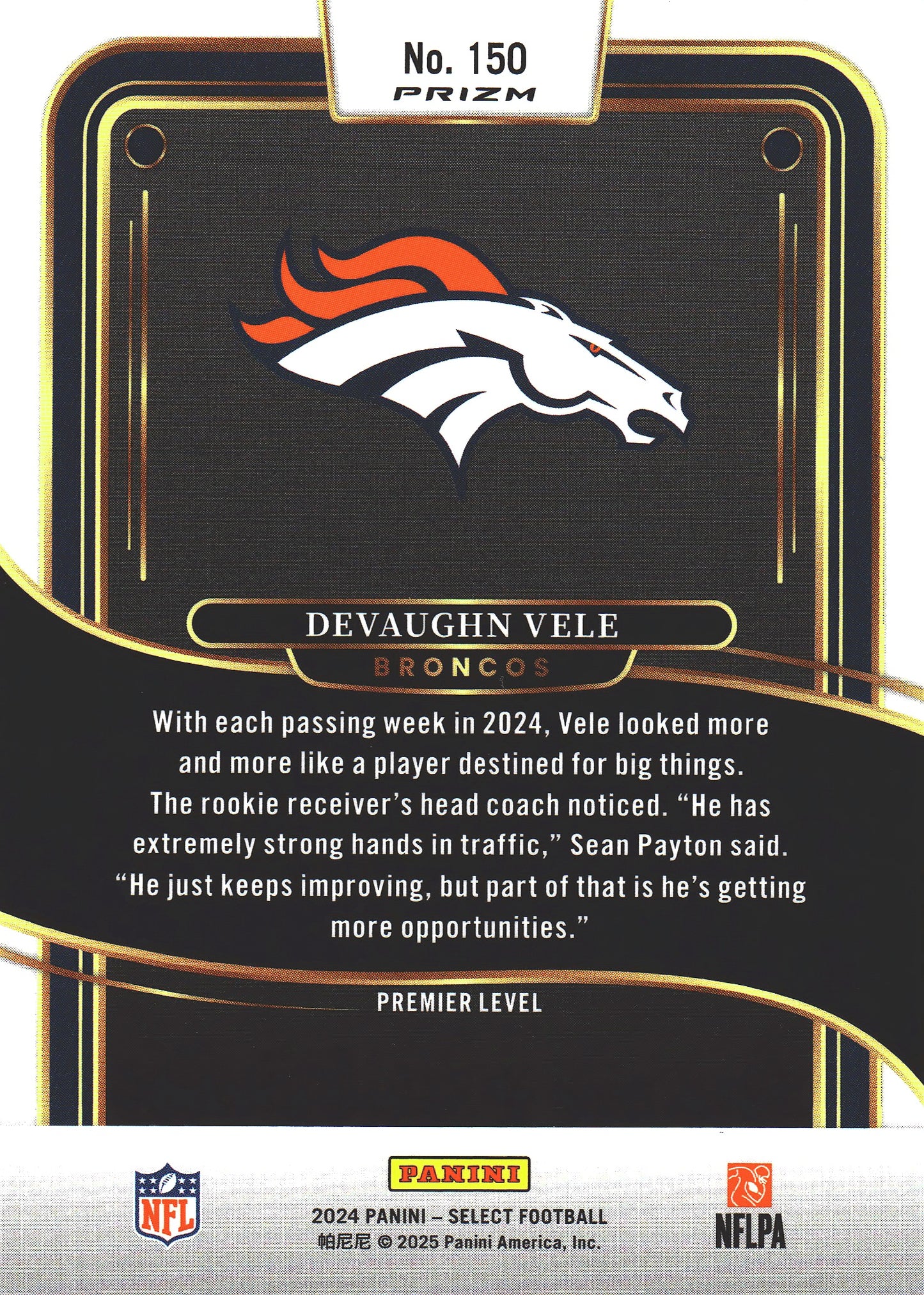 2024 Panini Select Silver Prizm Devaughn Vele RC #150 Denver Broncos