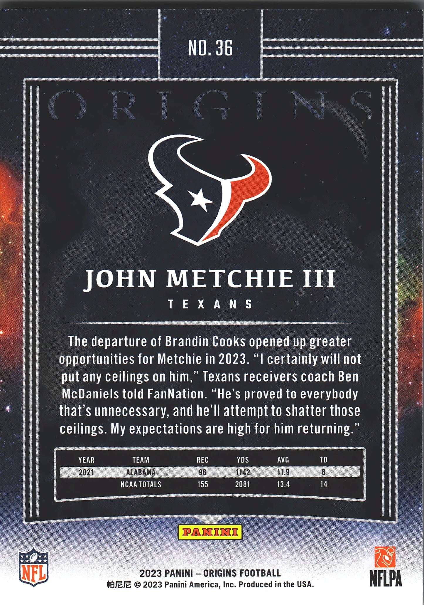 2023 Panini Origins John Metchie III #36 Houston Texans