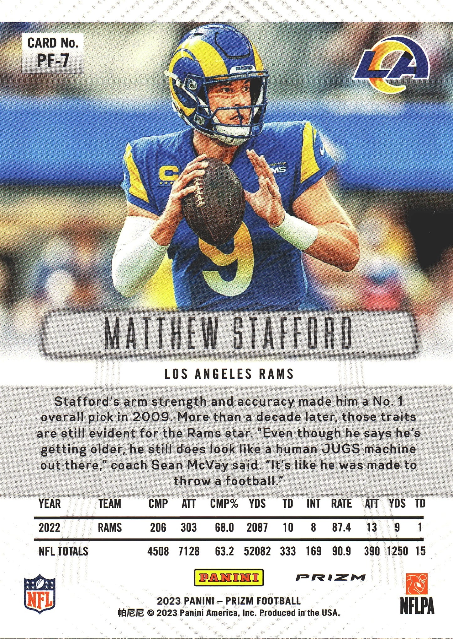 2023 Panini Prizm Flashback Silver Prizm Matthew Stafford #PF-7 Los Angeles Rams