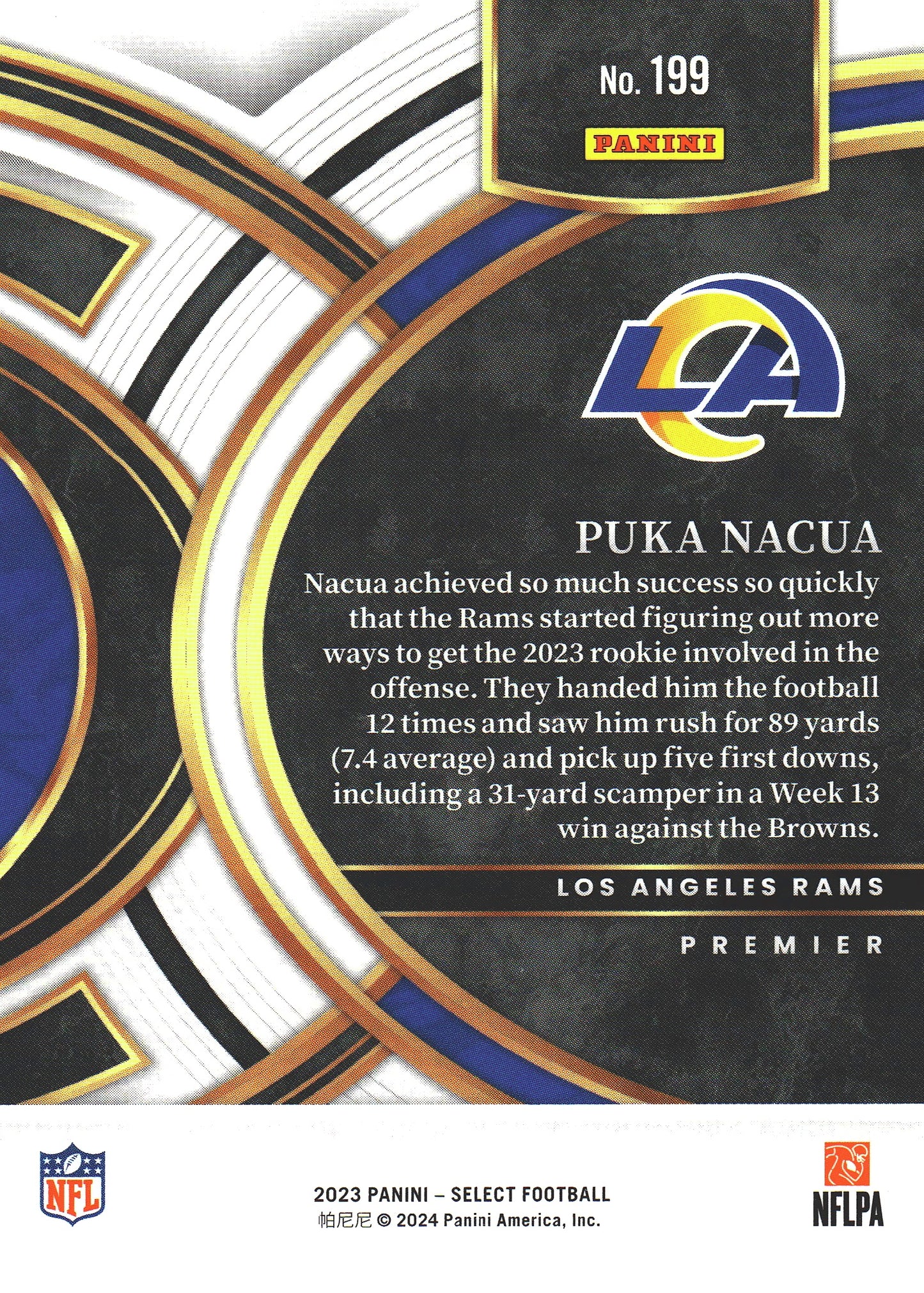 2023 Panini Select Premier Puka Nacua RC #199 Los Angeles Rams