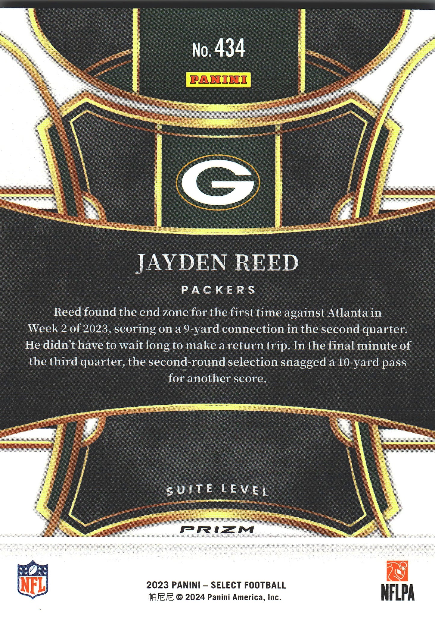 2023 Panini Select Jayden Reed RC Silver Prizm #434 Green Bay Packers