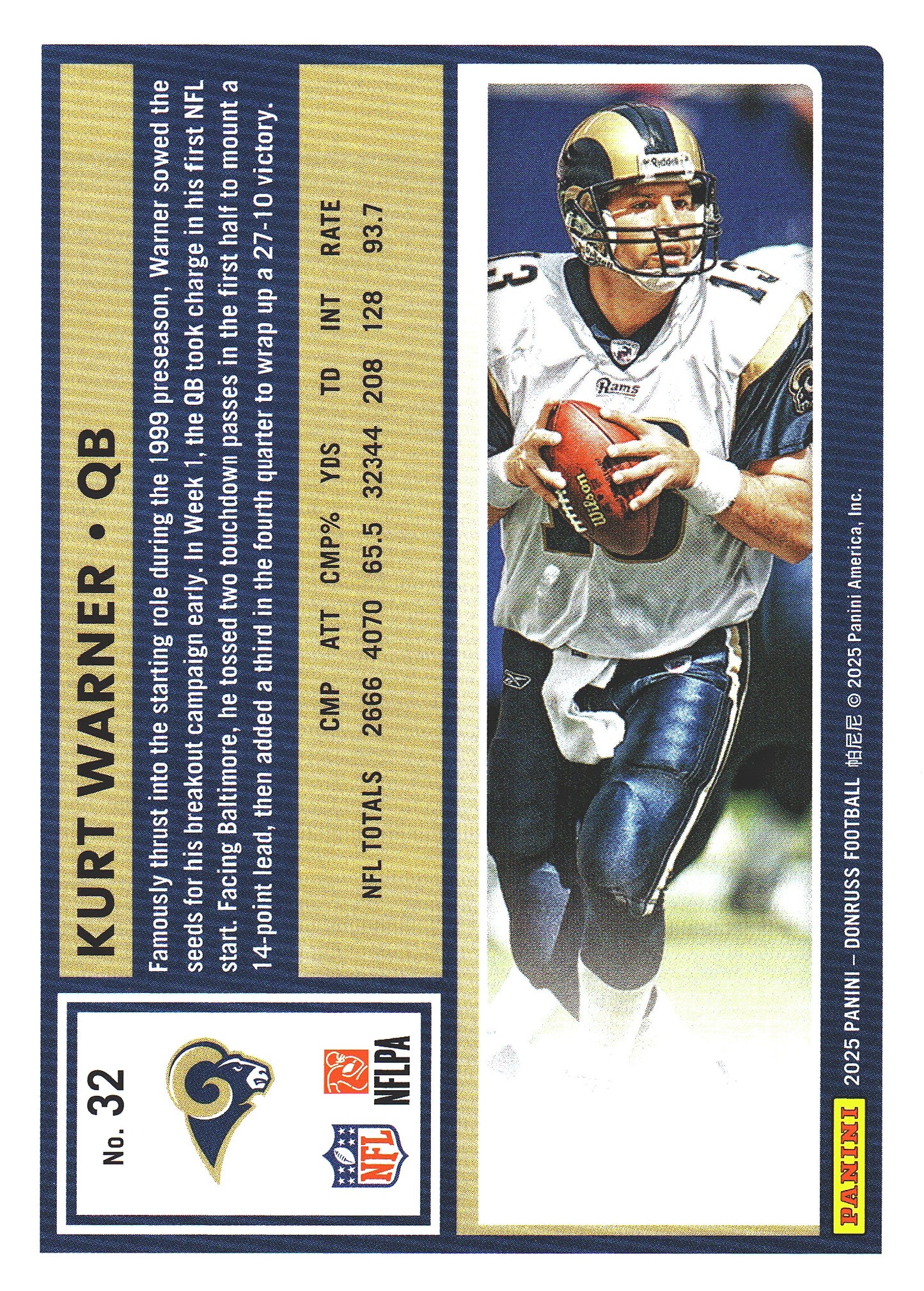 2025 Panini Donruss Kurt Warner #32 Los Angeles Rams