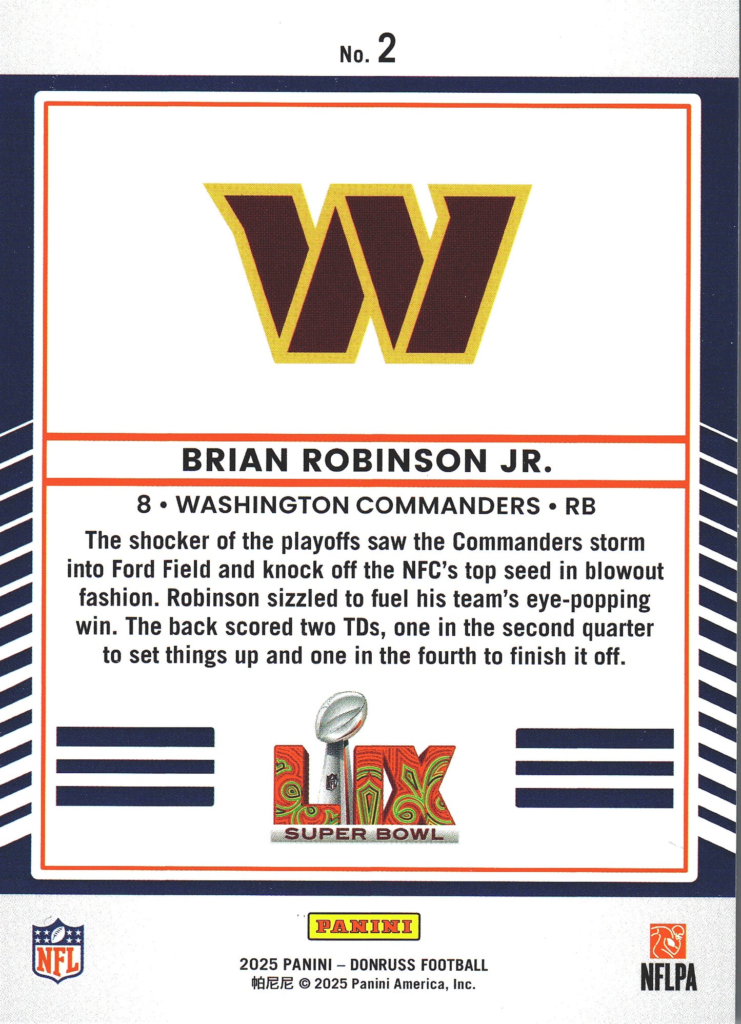 2025 Panini Donruss Road to Super Bowl Brian Robinson Jr #2 Commanders