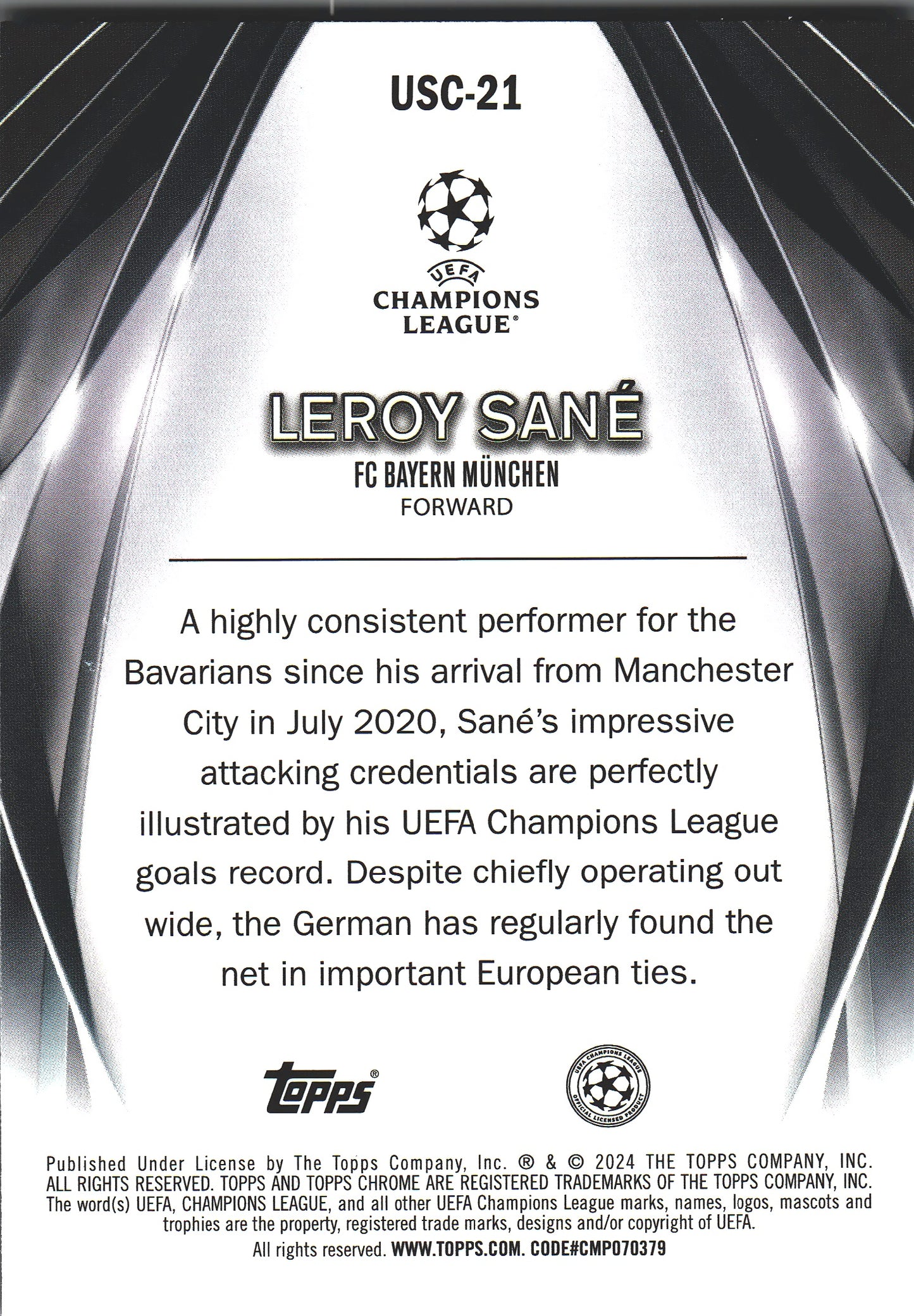 2023 Topps UCC Ultimate Stage Chrome Leroy Sane #USC-21 FC Bayern Munchen