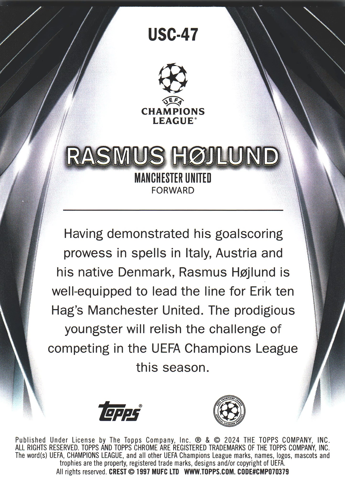 2023 Topps UCC Ultimate Stage Chrome Rasmus Hojlund #USC-47 Manchester United