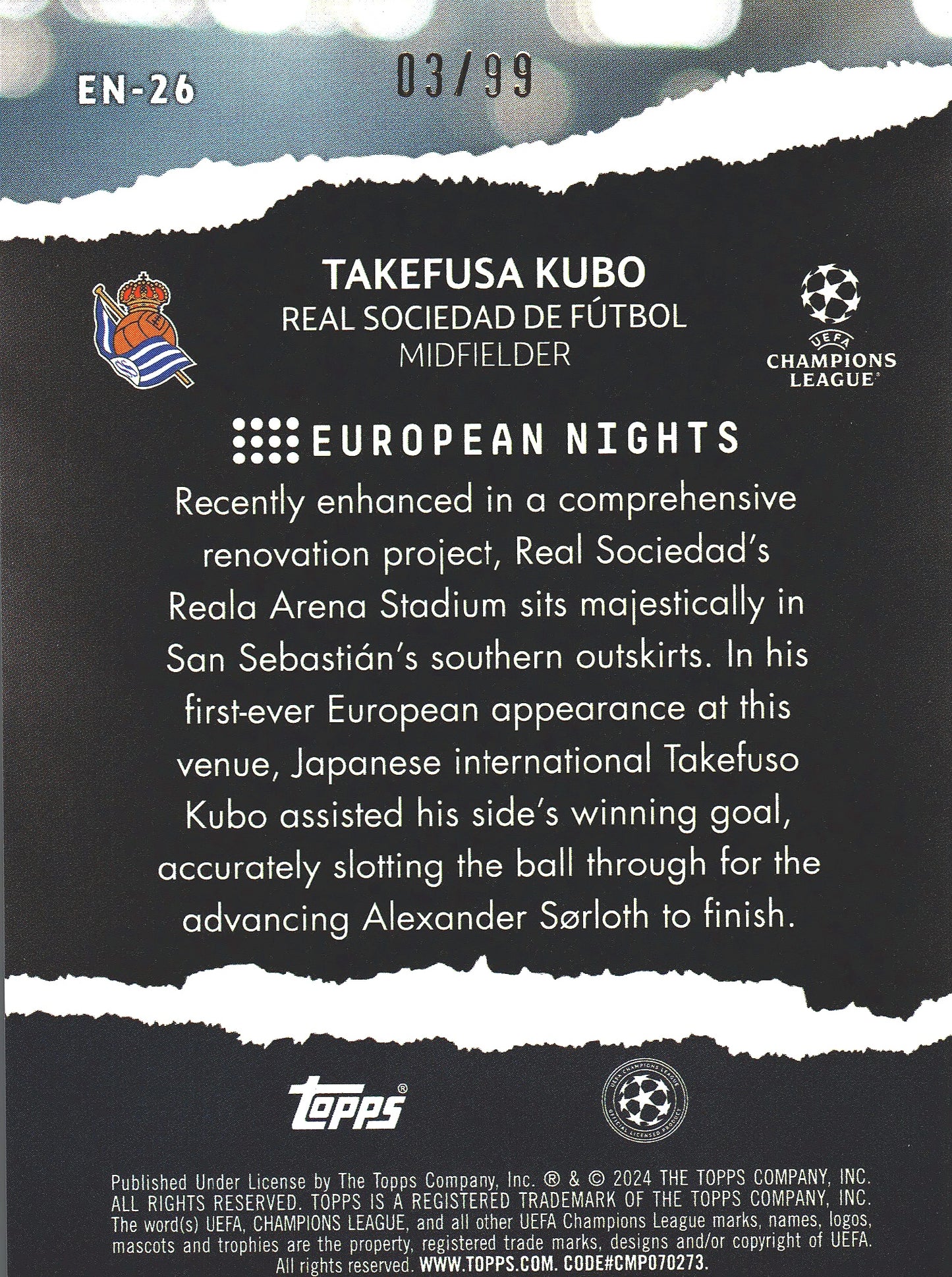 2023 Topps UCC Takefusa Kubo European Nights Icy Foil /99 #EN-26 Real Sociedad