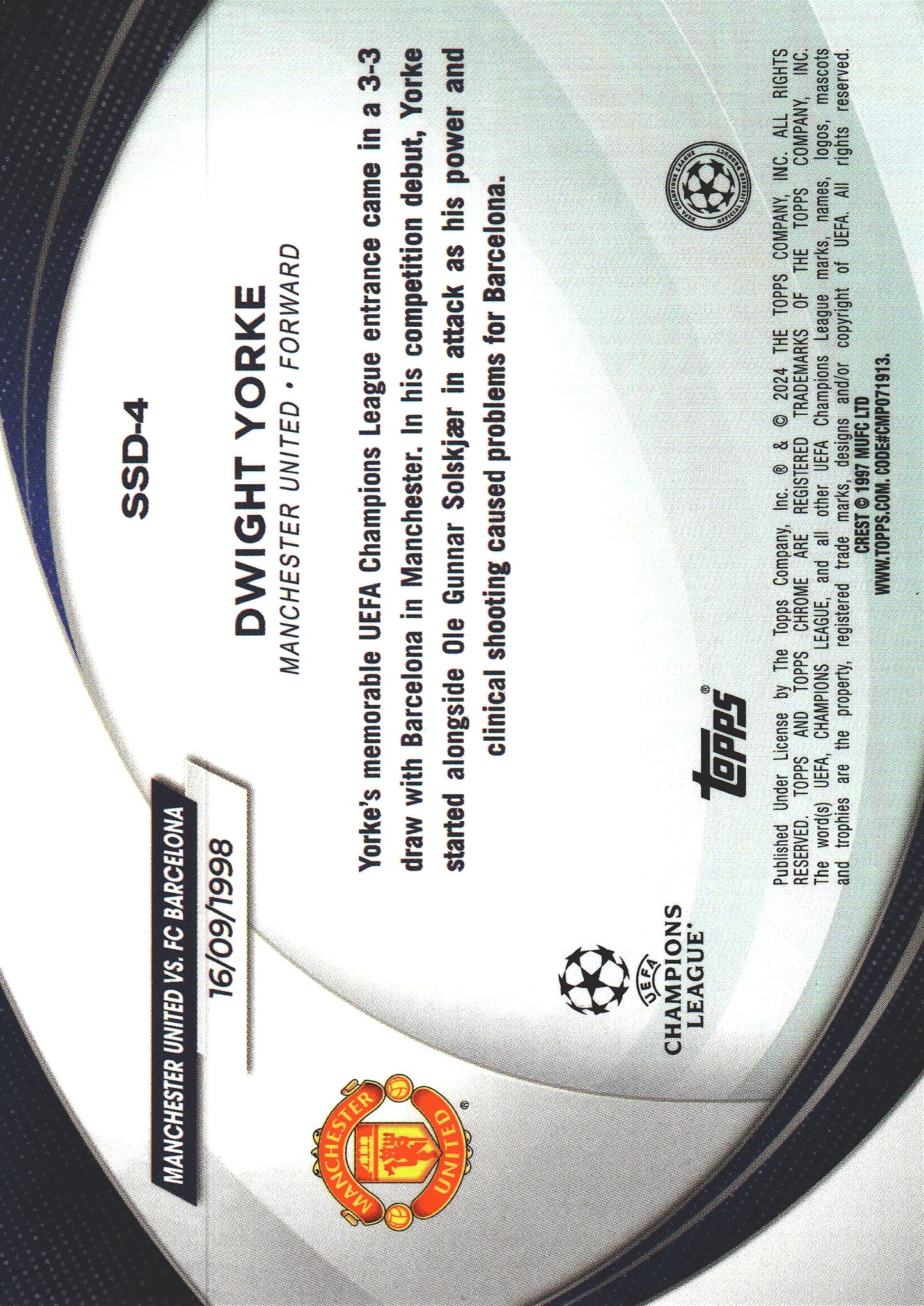2023 Topps Chrome UCC Dwight Yorke Starball Debut #SD-4 Manchester United