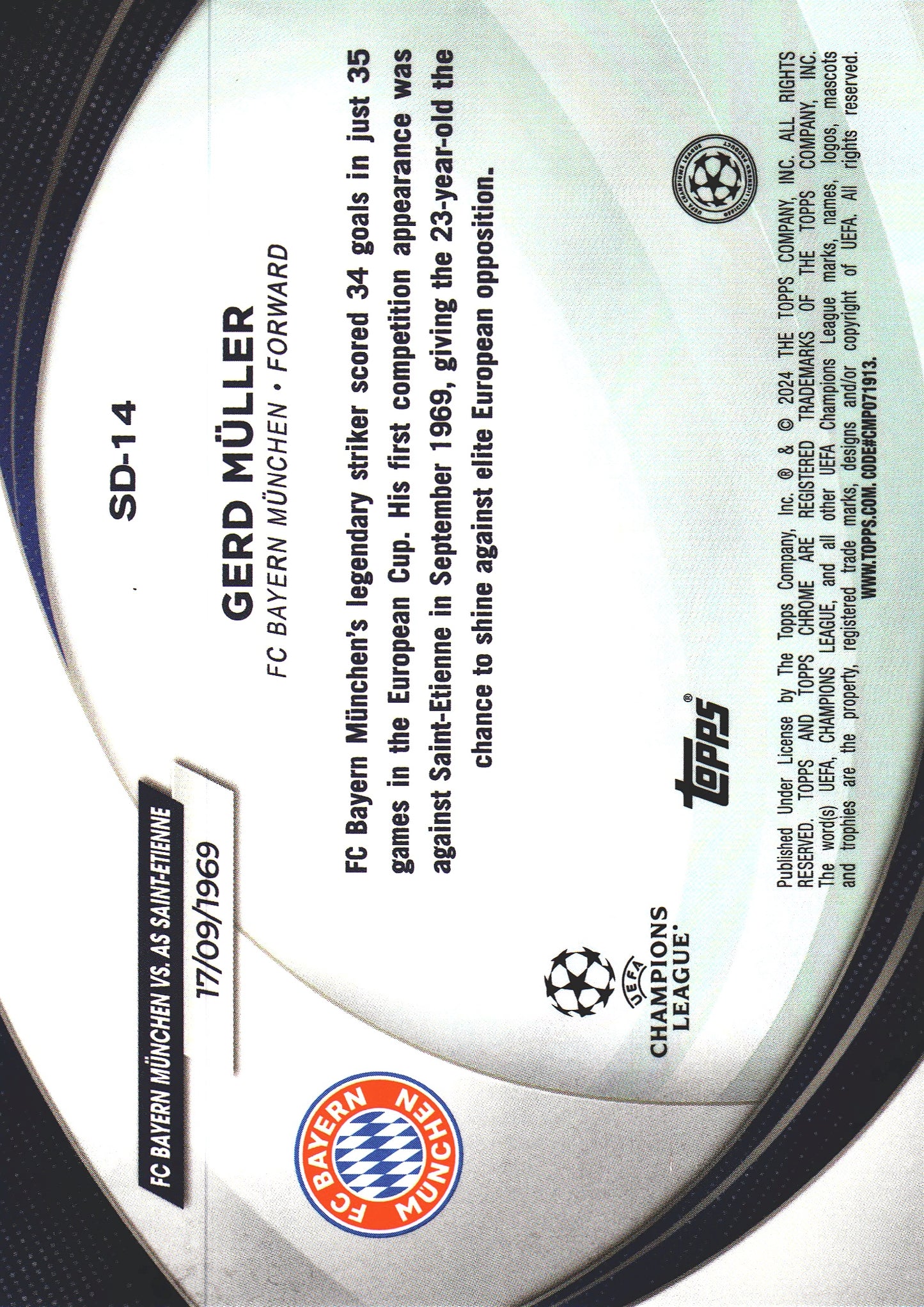 2023 Topps Chrome UCC Gerd Muller Starball Debut #SD-14 FC Bayern Munchen