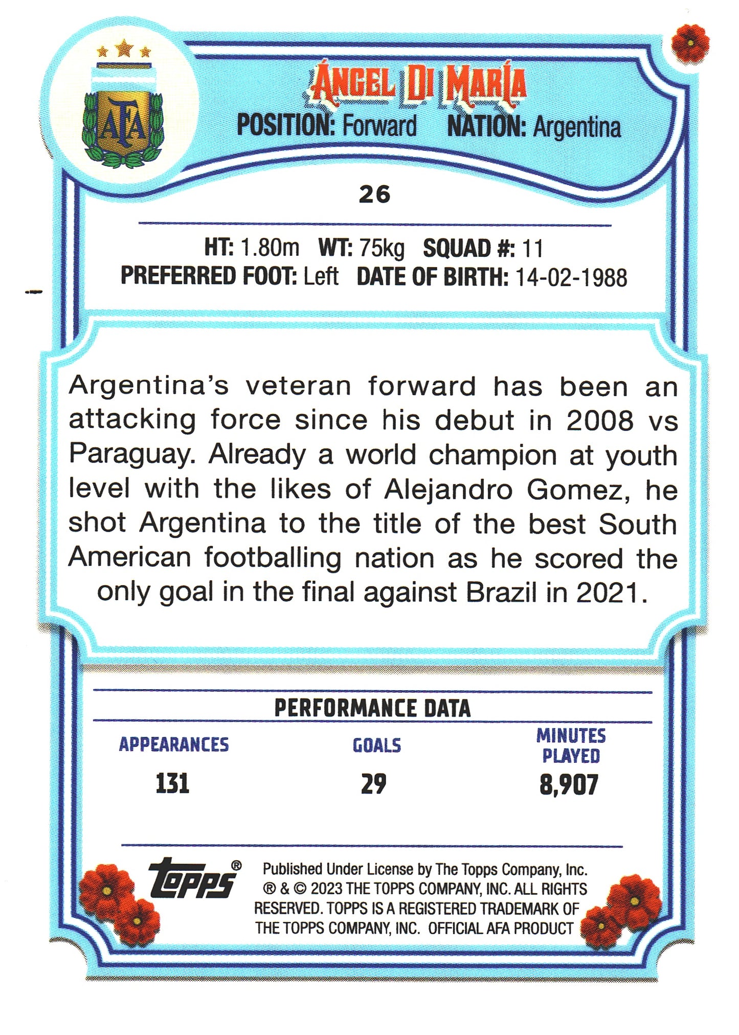 2023 Topps Argentina Fileteado Angel Di Maria #26 Argentina