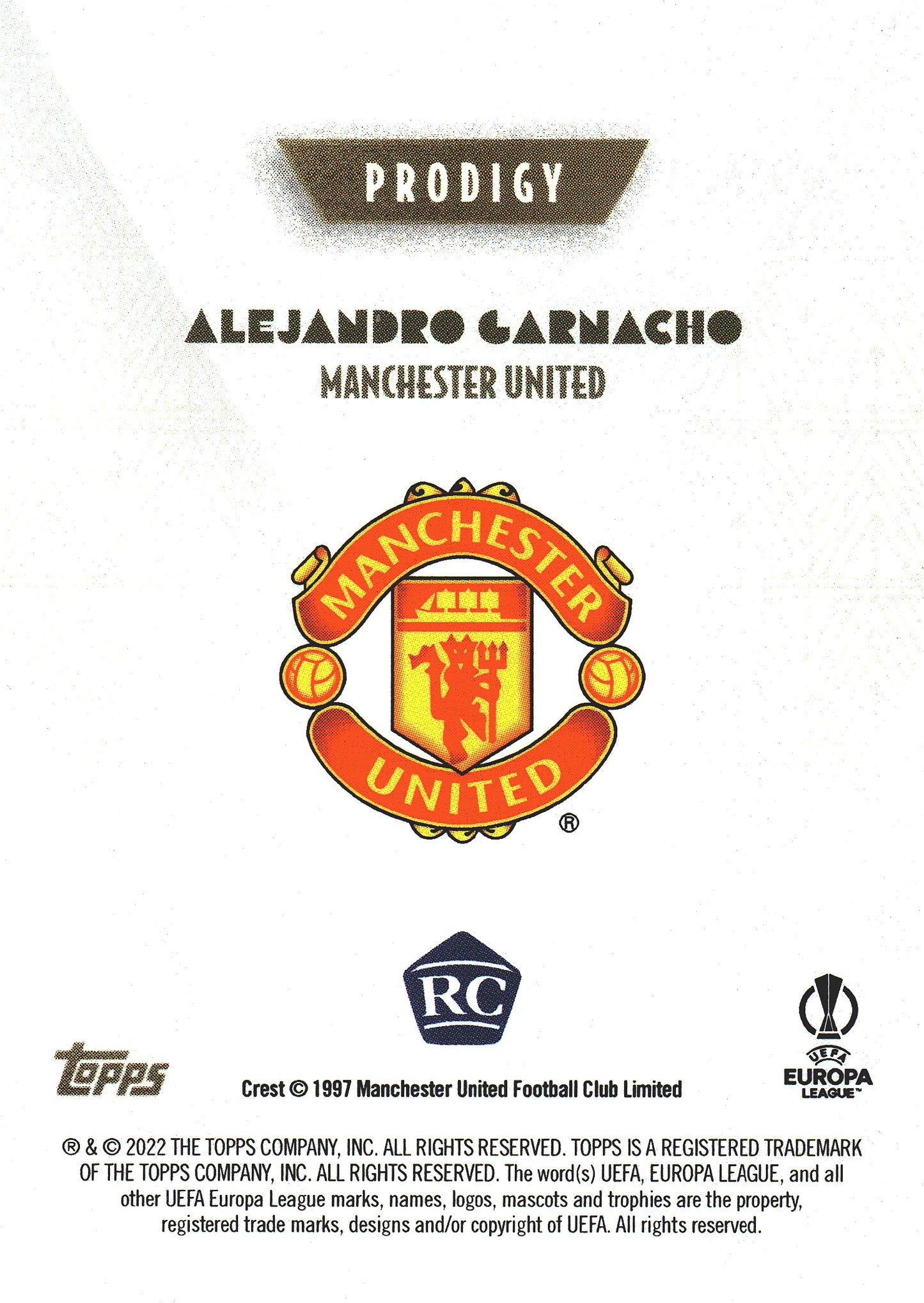 2022 Topps Deco UCC Alejandro Garnacho Prodigy RC Manchester United