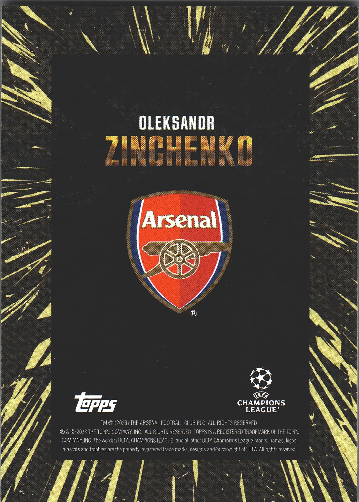 2023 Topps Gold x Whip UCC Oleksandr Zinchenko Arsenal