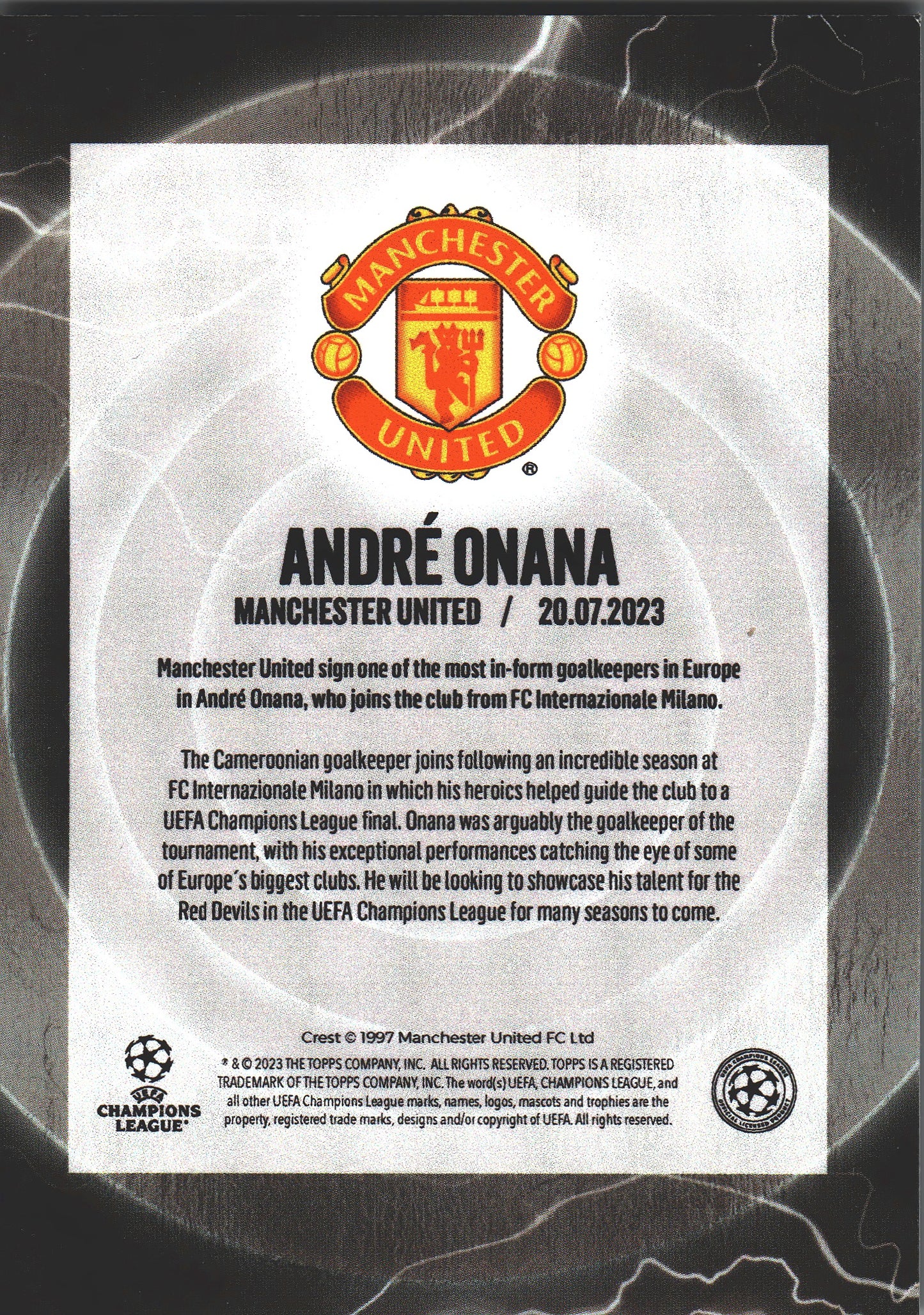 2023 Topps UCC Summer Signings Andre Onana Manchester United