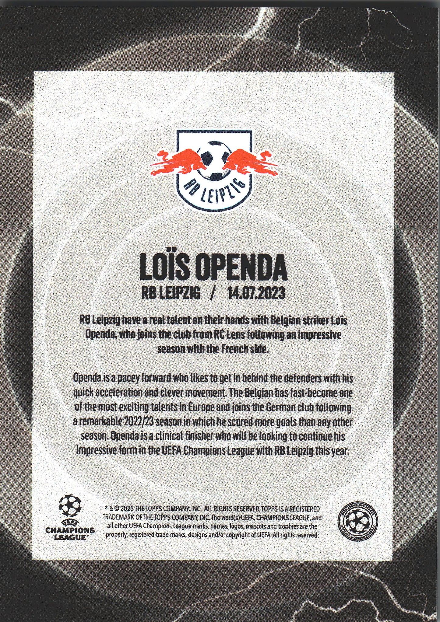 2023 Topps UCC Summer Signings Lois Openda RB Leipzig