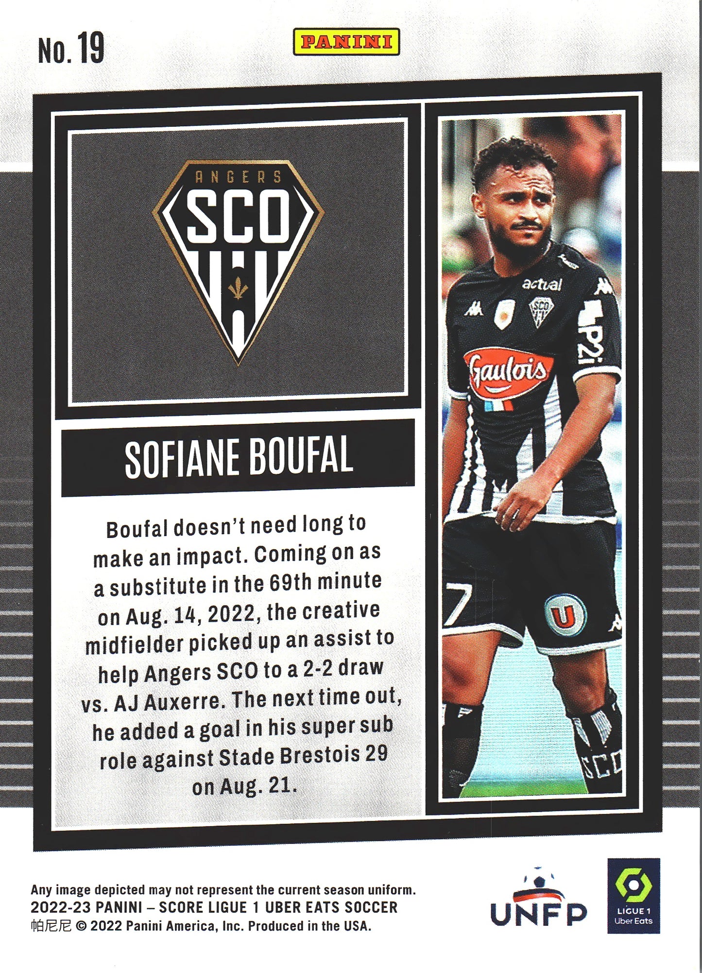 2022 Panini Score Ligue 1 Sofiane Boufal Purple Lazer /15 #19 Angers SCO