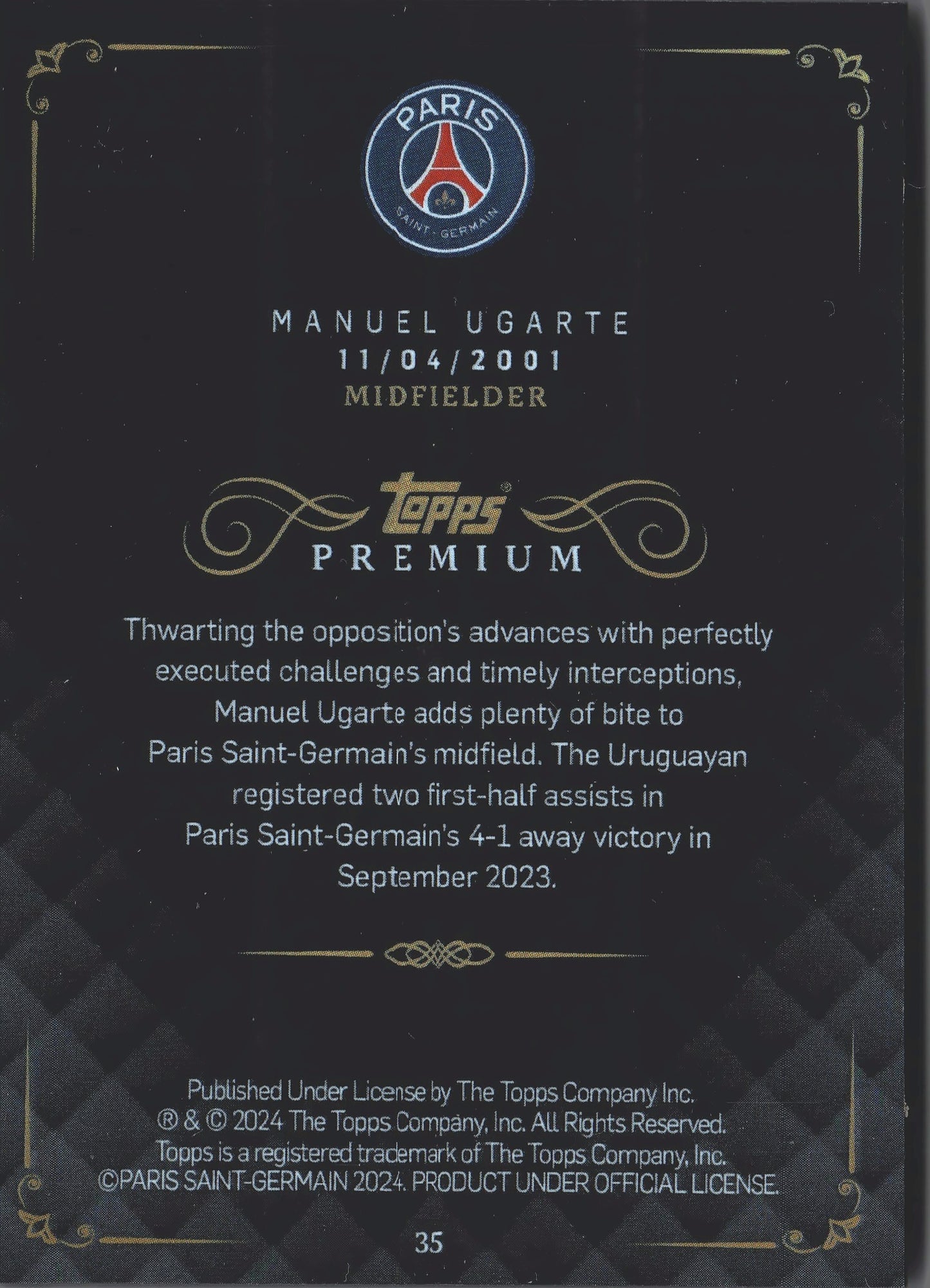 2023 Topps Premium Manuel Ugarte Black Emerald /30 #35 PSG
