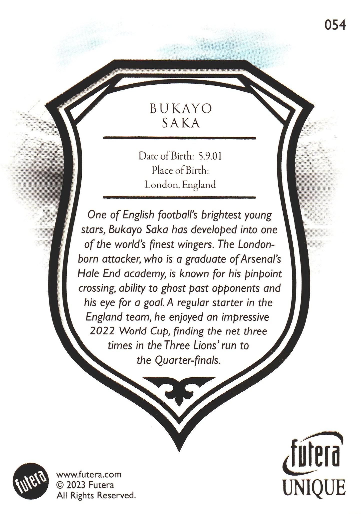 2023 Futera Unique Bukayo Saka #54 Angleterre