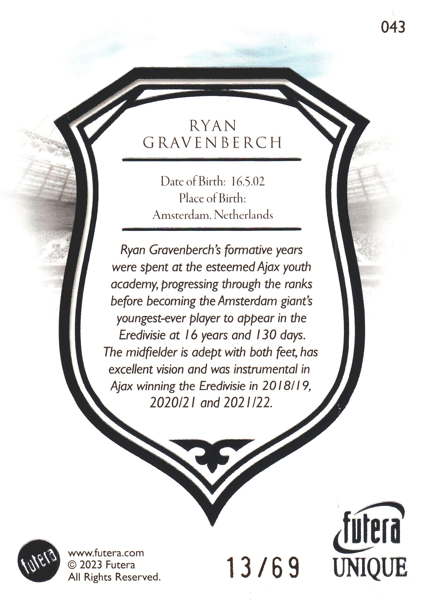 2023 Futera Unique Ryan Gravenberch /69 #43 Pays Bas