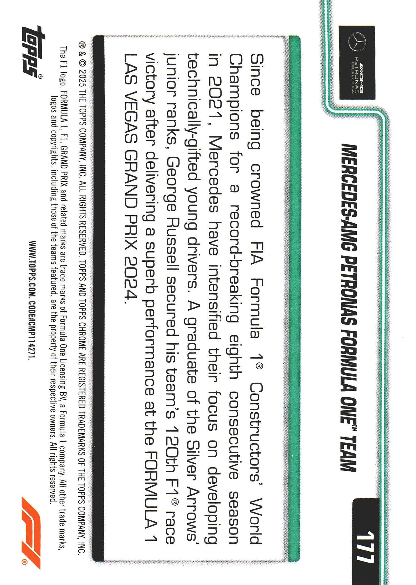 2025 Topps Chrome Formula 1 Mercedes-AMG Petronas Formula One Team LOGO #177 Mercedes