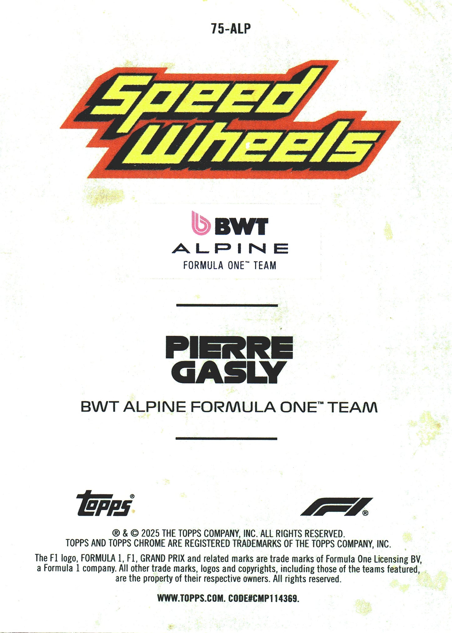 2025 Topps Chrome Formula 1 1975 Speed Wheels Pierre Gasly #75-ALP Alpine