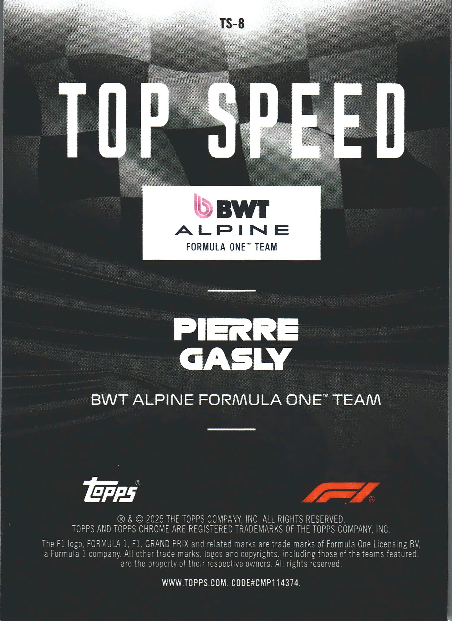 2025 Topps Chrome Formula 1 Top Speed Pierre Gasly #TS-8 Alpine