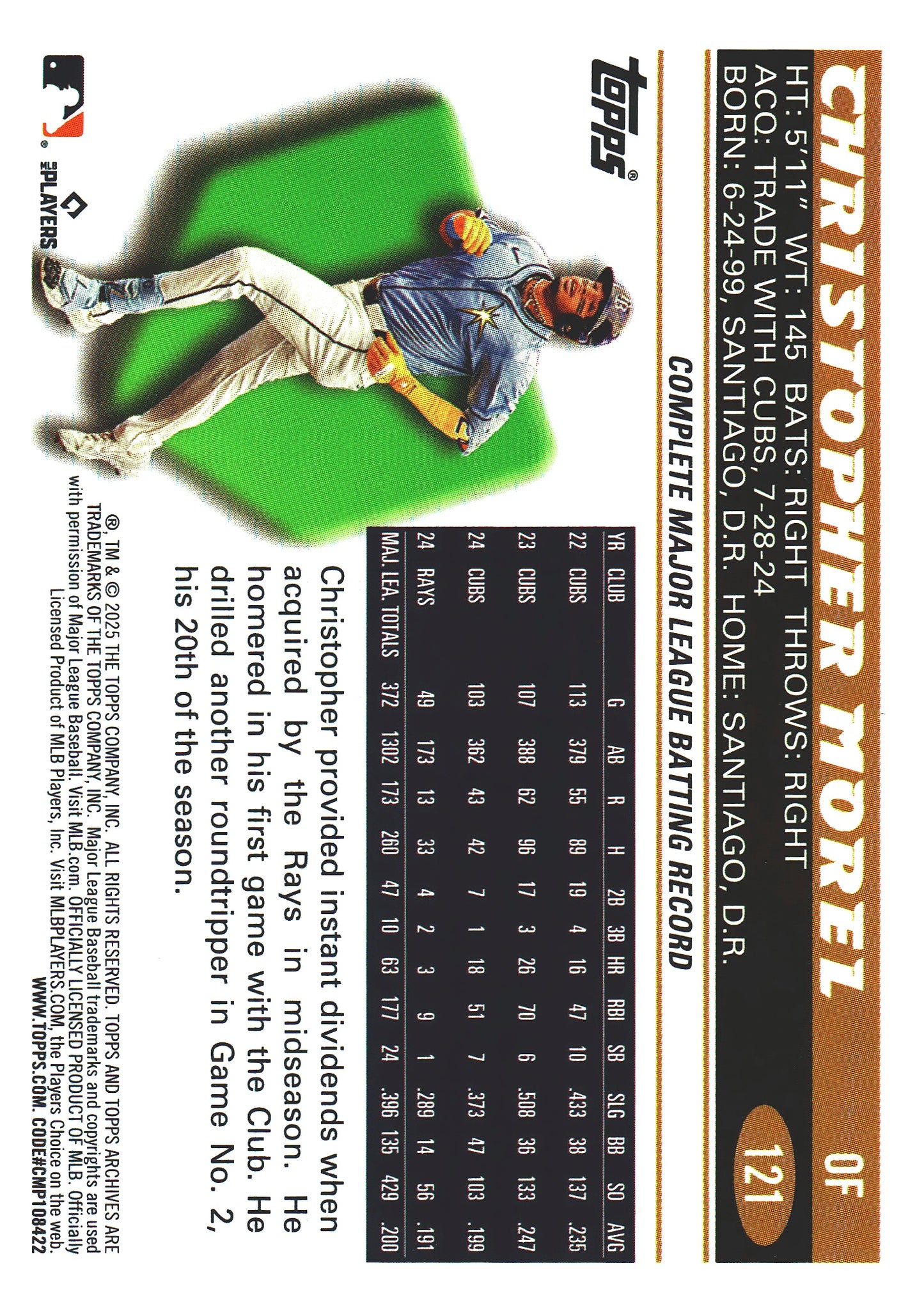 2025 Topps Archives Pink Christopher Morel #121 Tampa Bay Rays