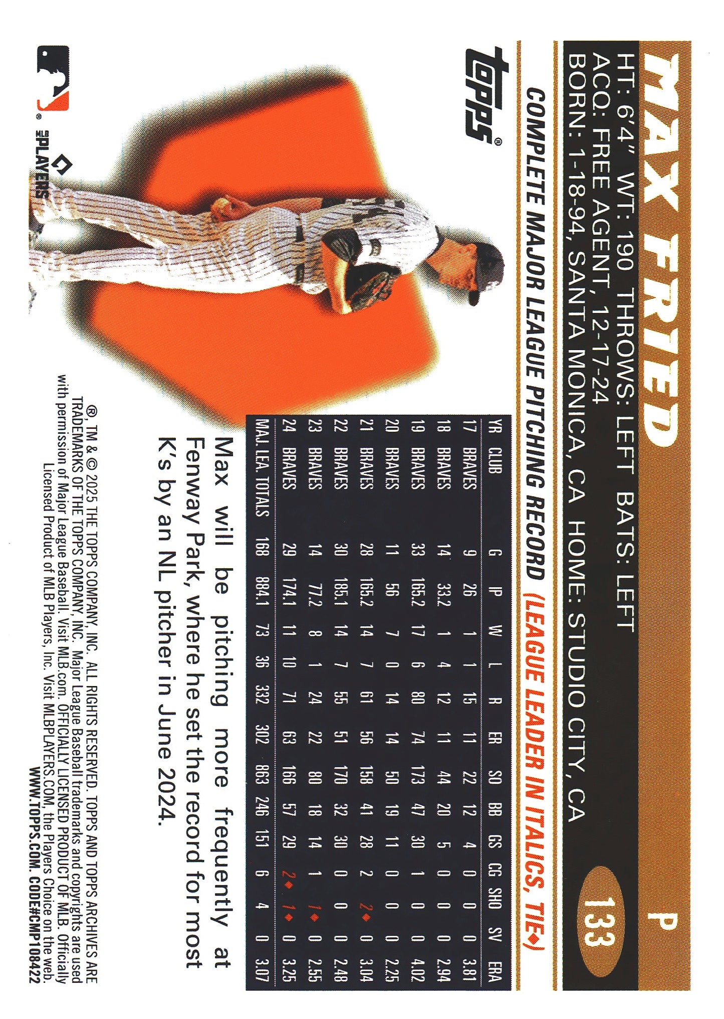 2025 Topps Archives Pink Max Fried #133 New York Yankees