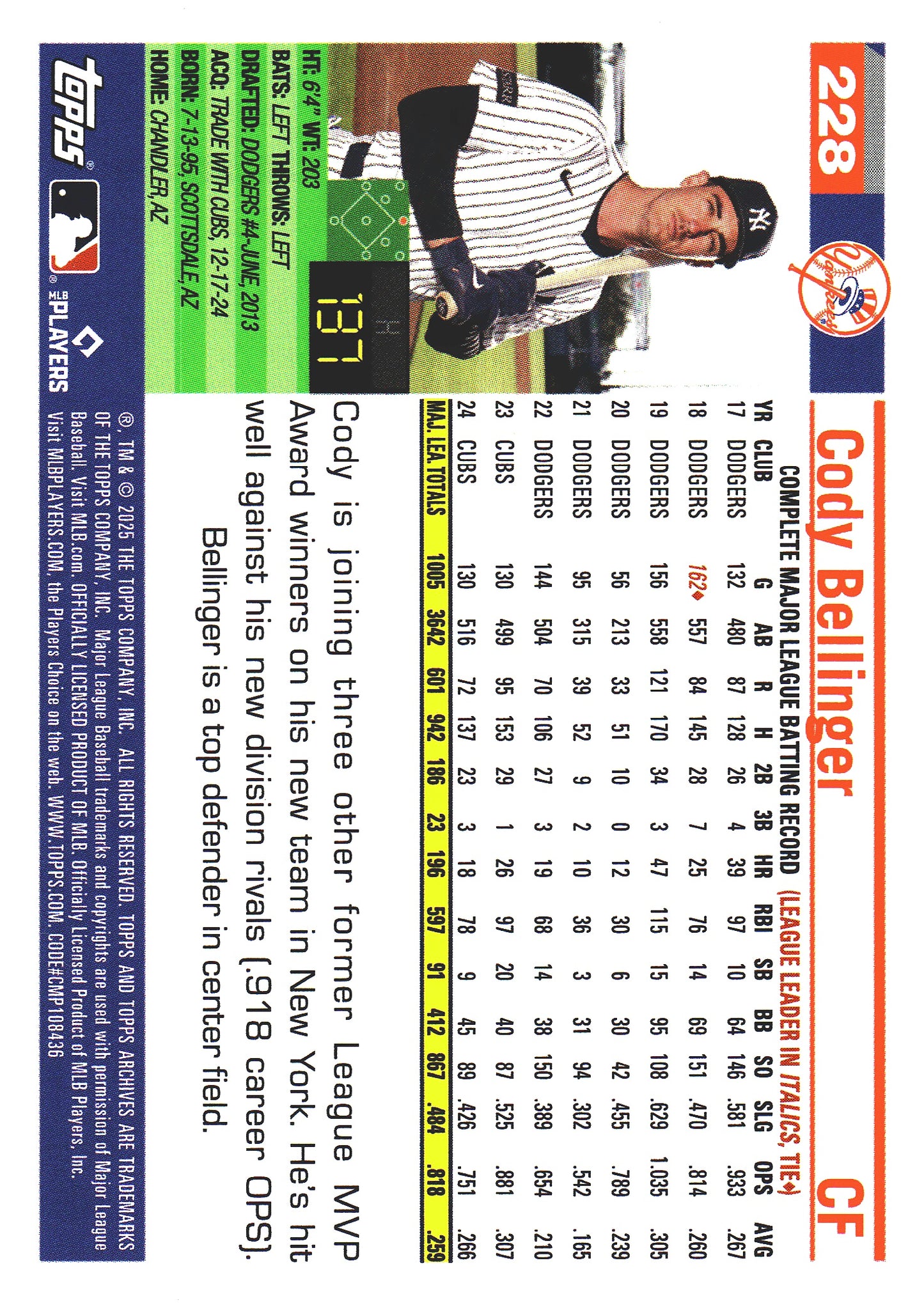 2025 Topps Archives Pink Cody Bellinger #228 New York Yankees