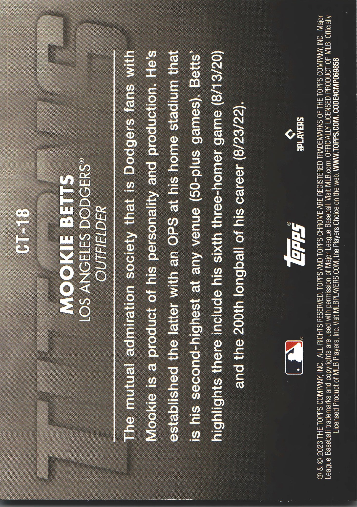 2023 Topps Chrome Update Titans Mookie Betts #CT-18 Los Angeles Dodgers