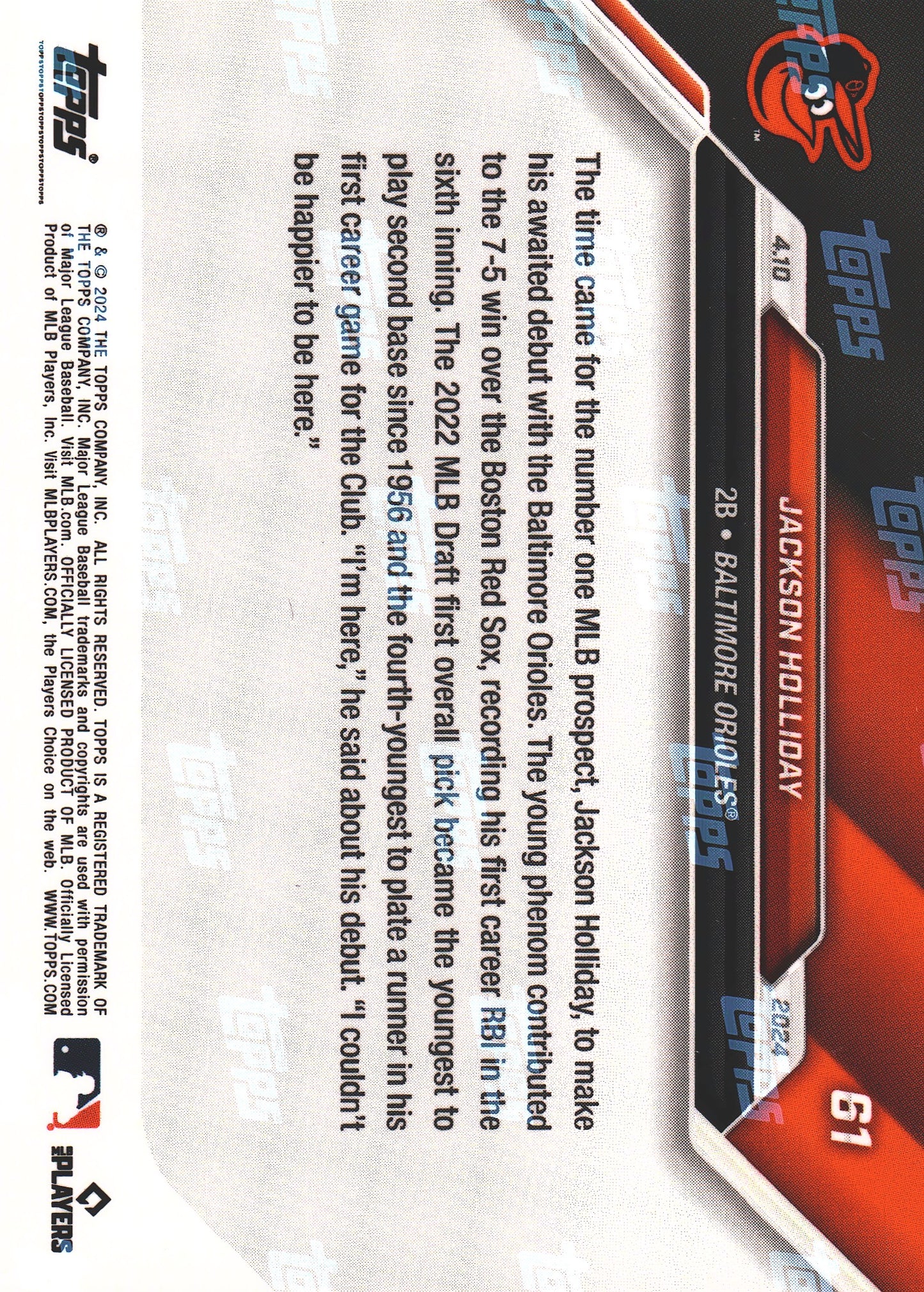 2024 Topps Now Jackson Holliday RC #61 Baltimore Orioles