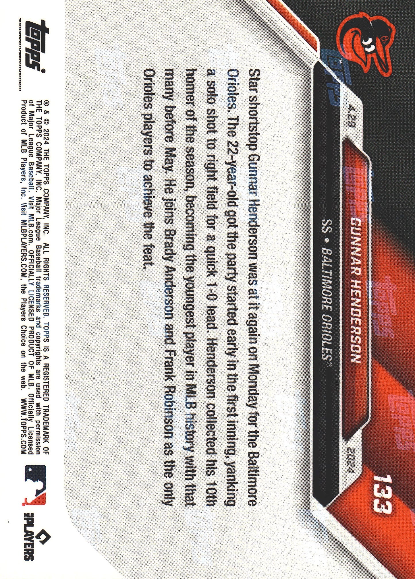 2024 Topps Now Gunnar Henderson #133 Baltimore Orioles