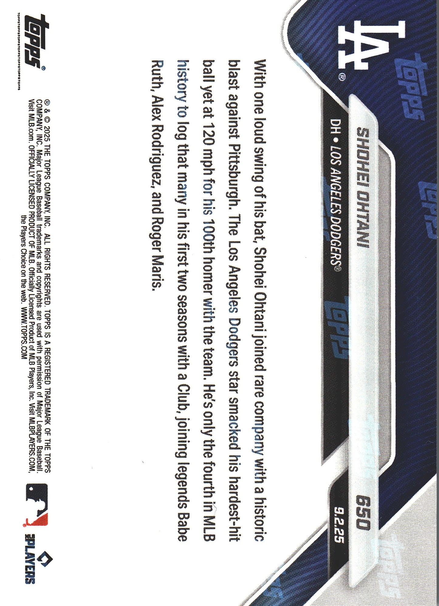 2025 Topps Now Shohei Ohtani #650 Los Angeles Dodgers