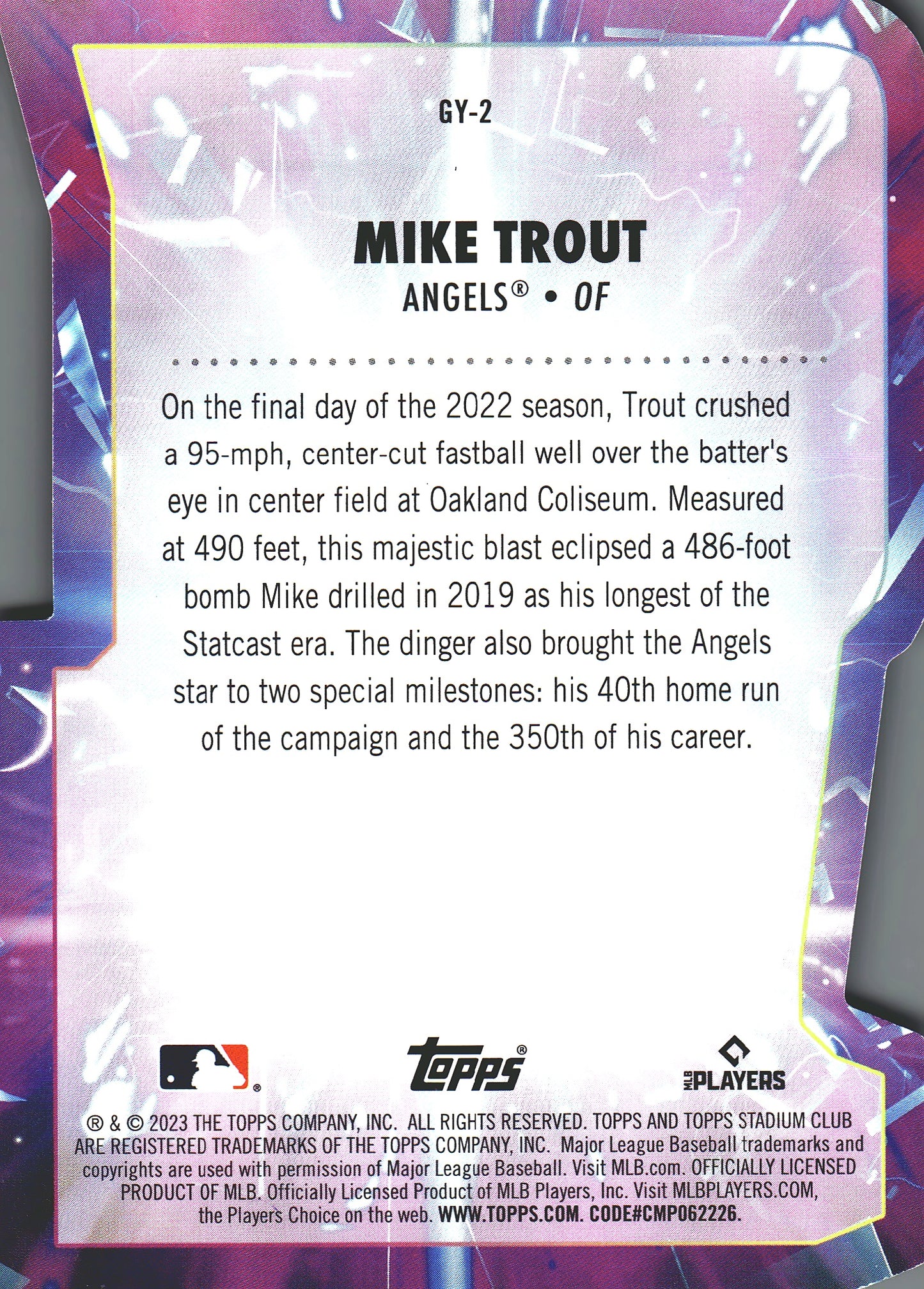 2023 Topps Stadium Club Goin' Yard Mike Trout #GY-2 Los Angeles Angels
