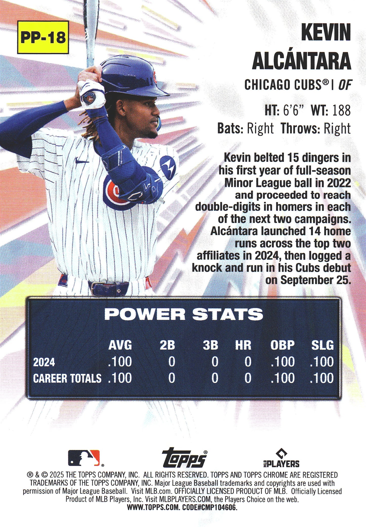 2025 Topps Chrome Power Players Kevin Alcantara #PP-18 Chicago Cubs