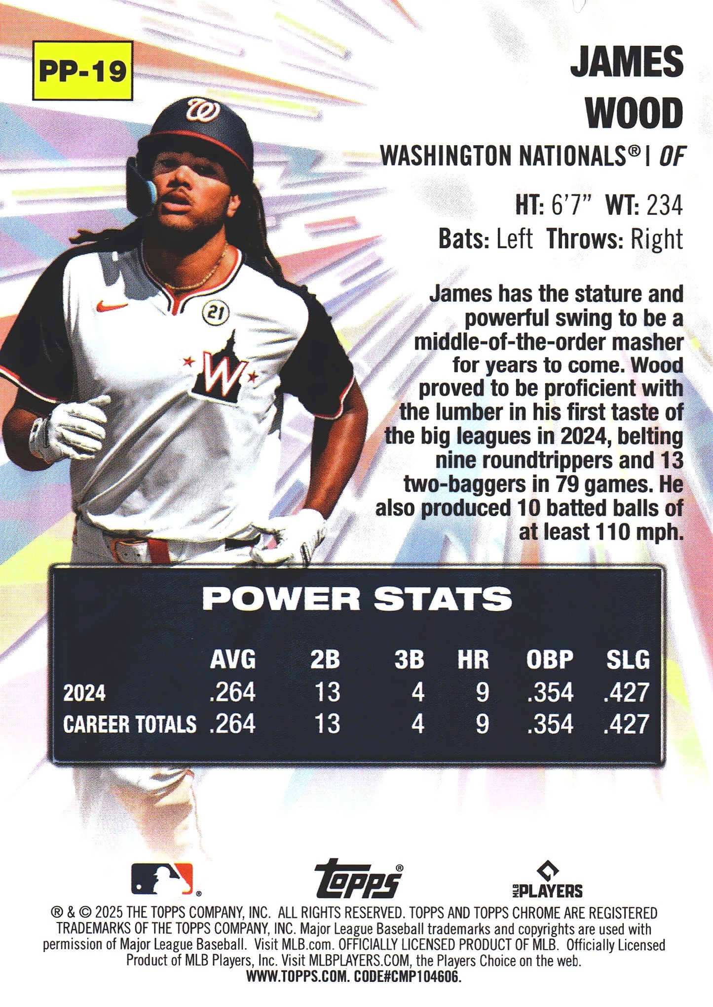 2025 Topps Chrome Power Players James Wood #PP-19 Washington Nationals