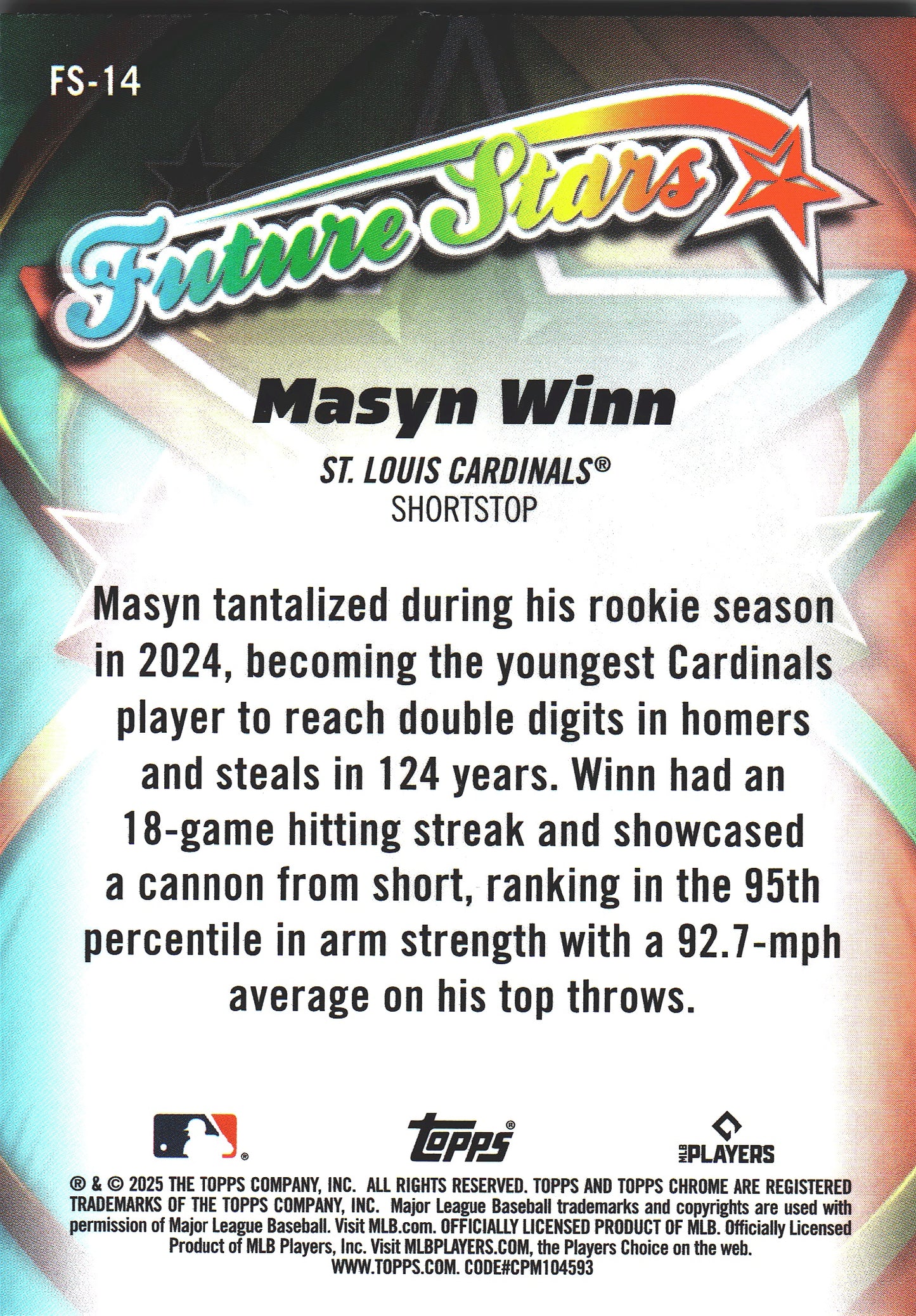 2025 Topps Chrome Future Stars Masyn Winn #FS-14 St. Louis Cardinals