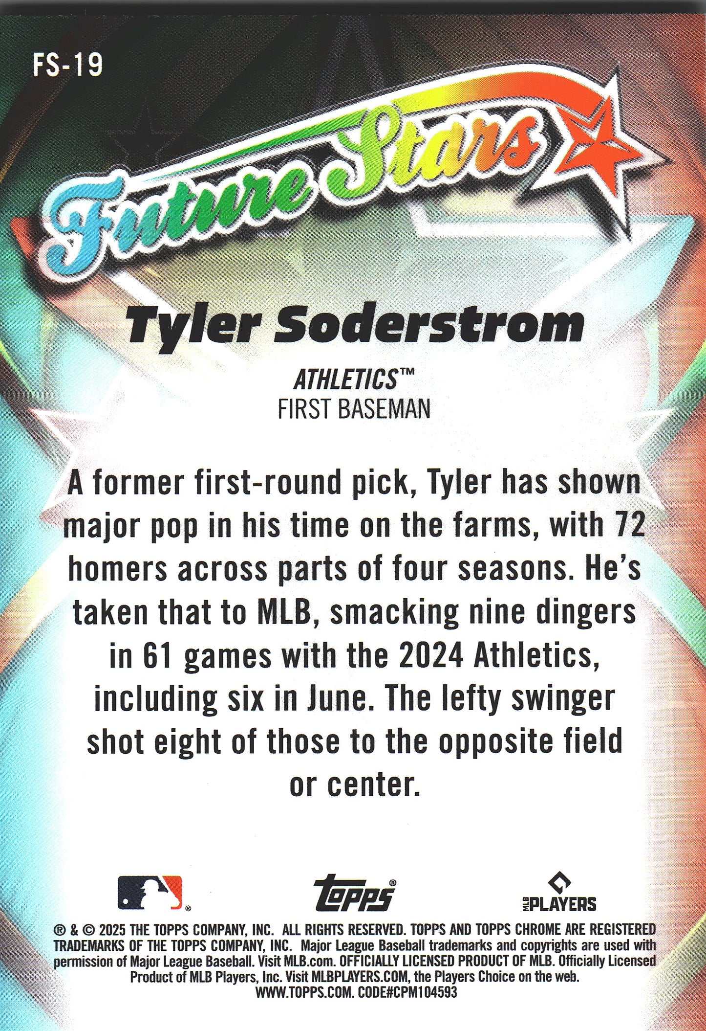 2025 Topps Chrome Future Stars Tyler Soderstrom #FS-19 Athletics
