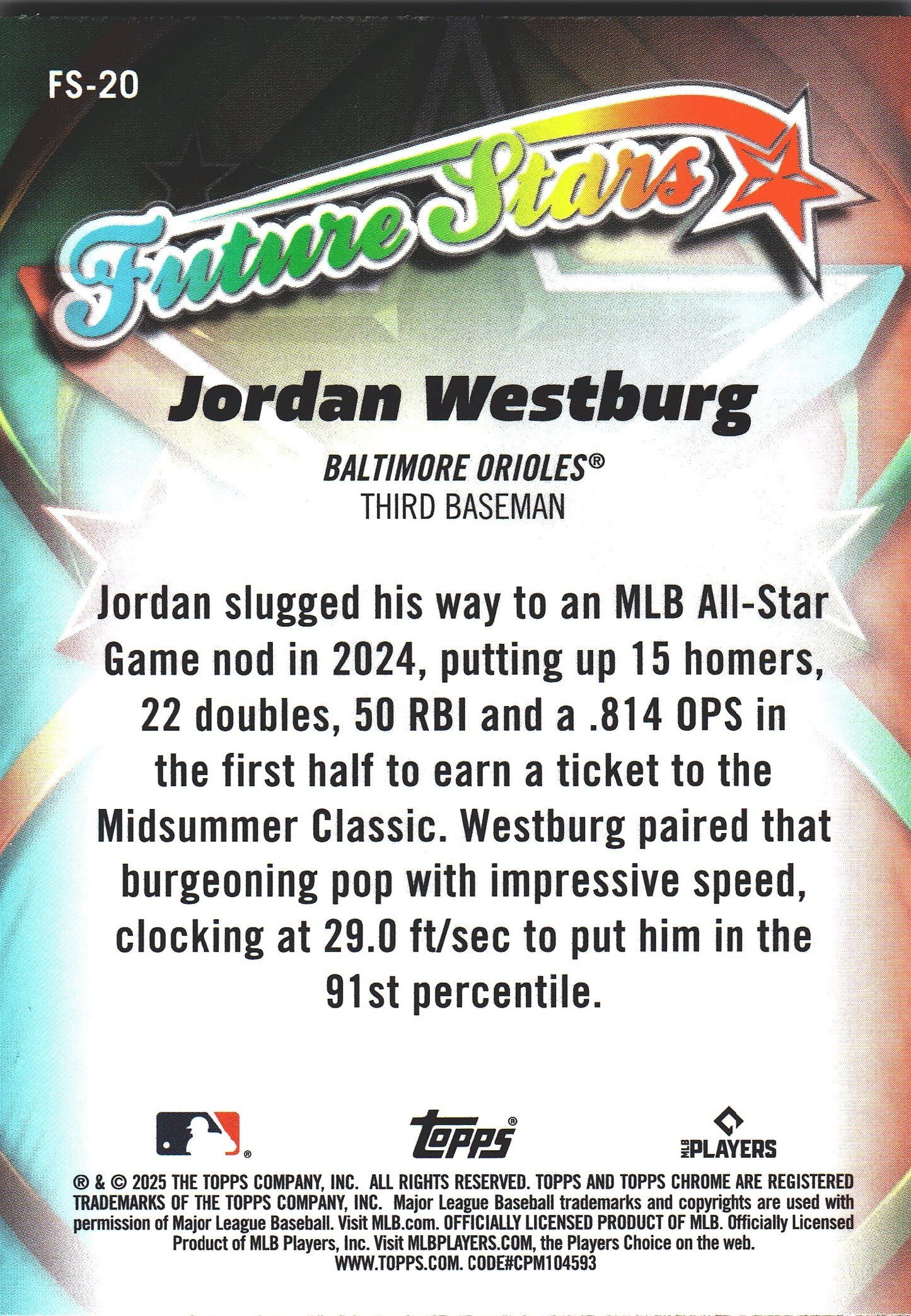 2025 Topps Chrome Future Stars Jordan Westburg #FS-20 Baltimore Orioles
