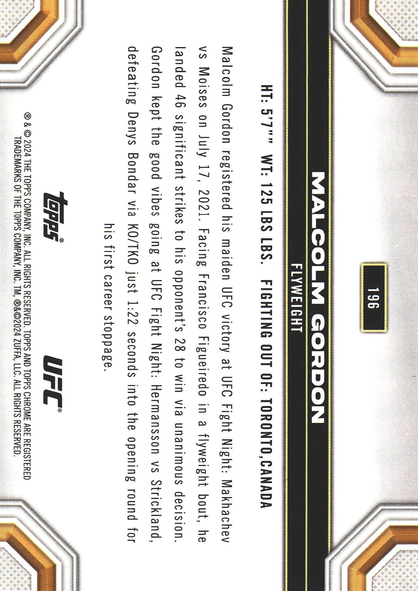 2024 Topps Chrome UFC X-Fractor Malcolm Gordon #196