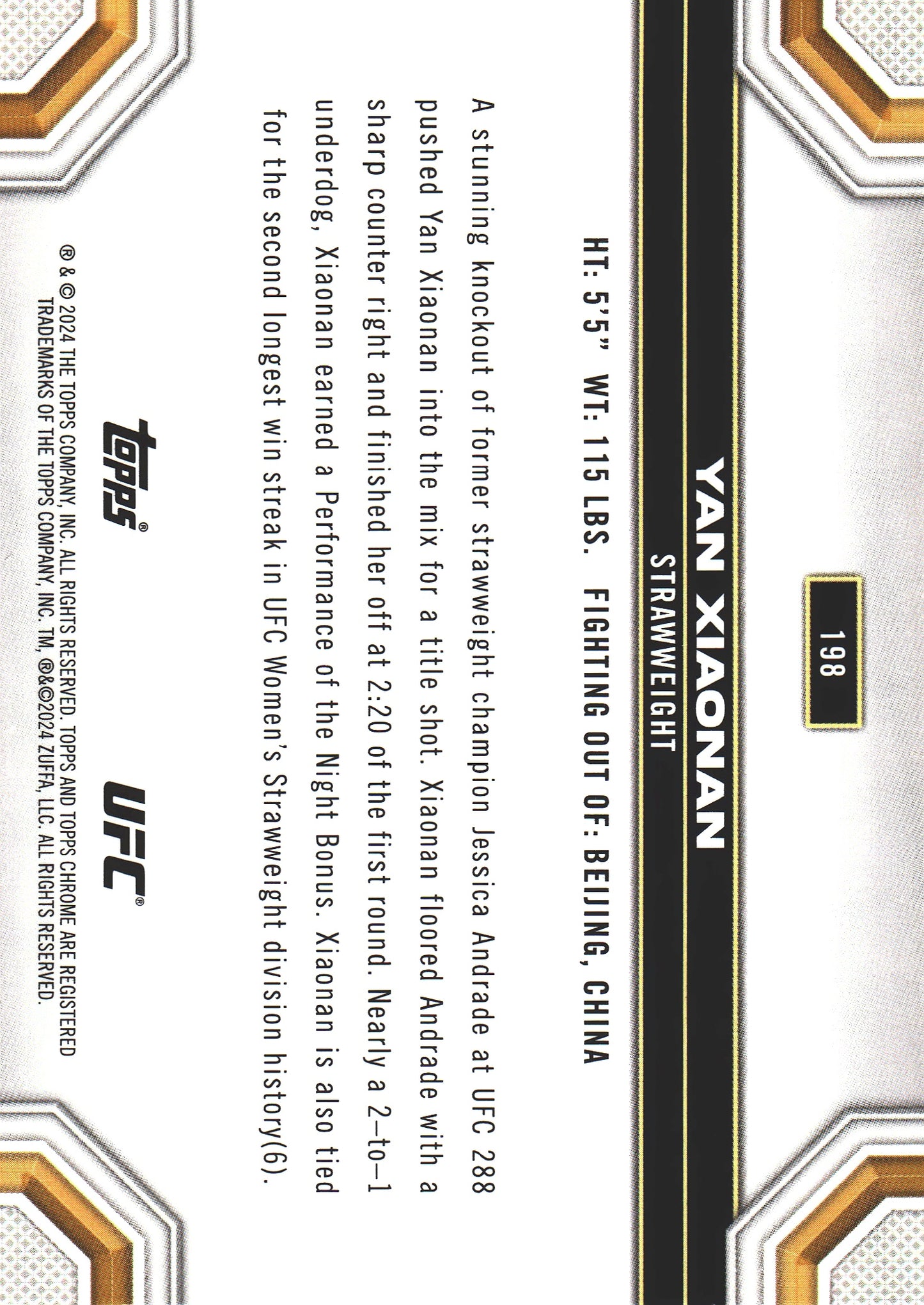 2024 Topps Chrome UFC X-Fractor Yan Xiaonan #198